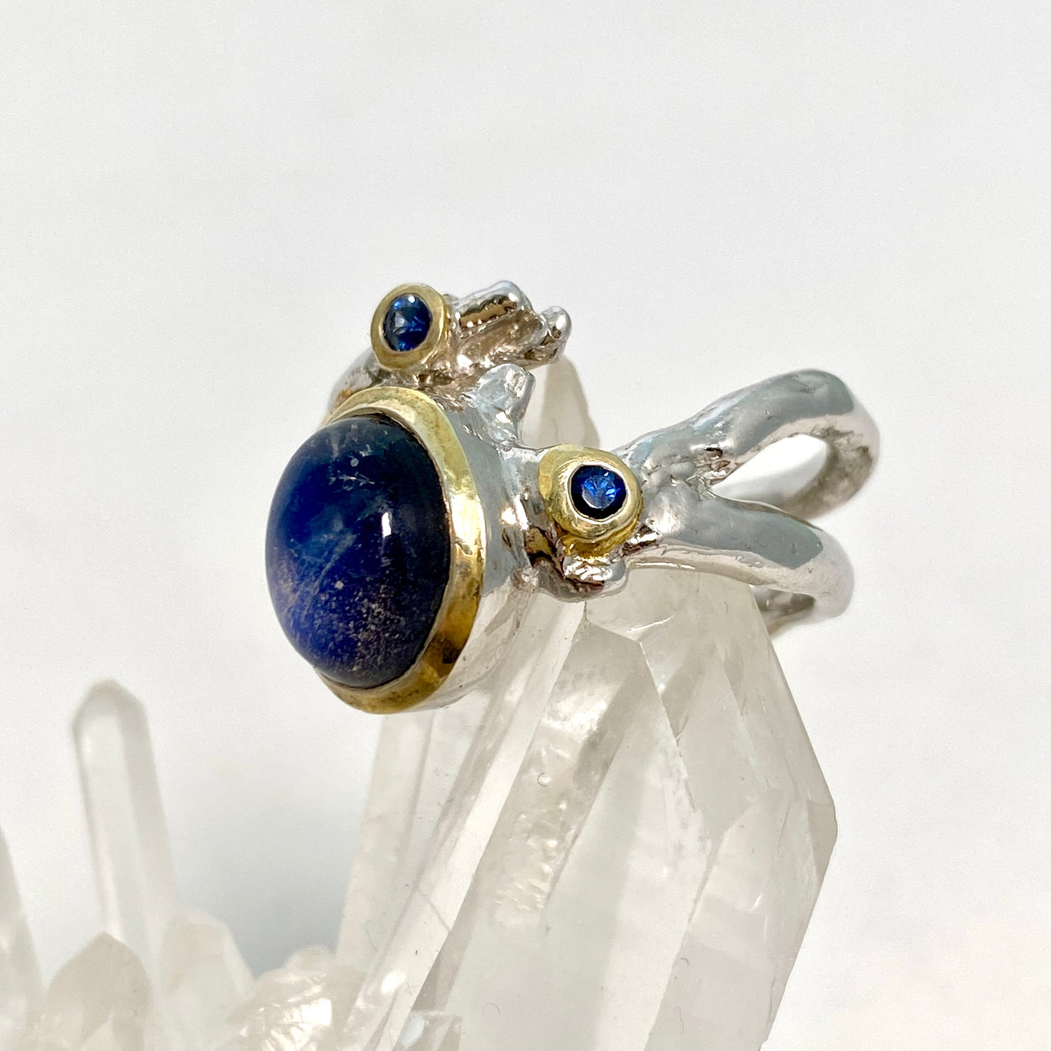 Spectrolite & Sapphire with 18ct Gold plate ring Size 7.5 GRA730