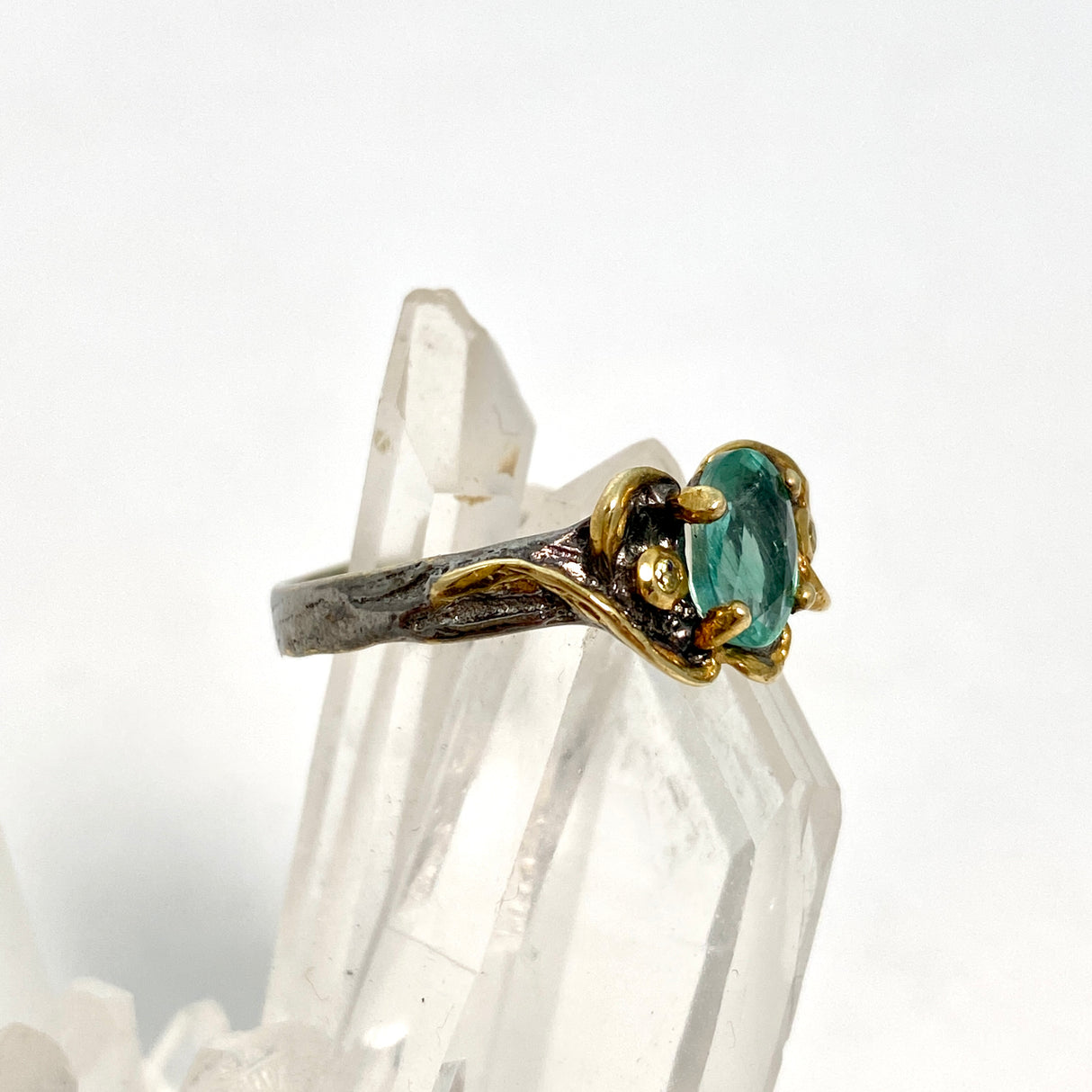 Emerald 925 silver with 18ct gold plate ring Size 8 GRA-01