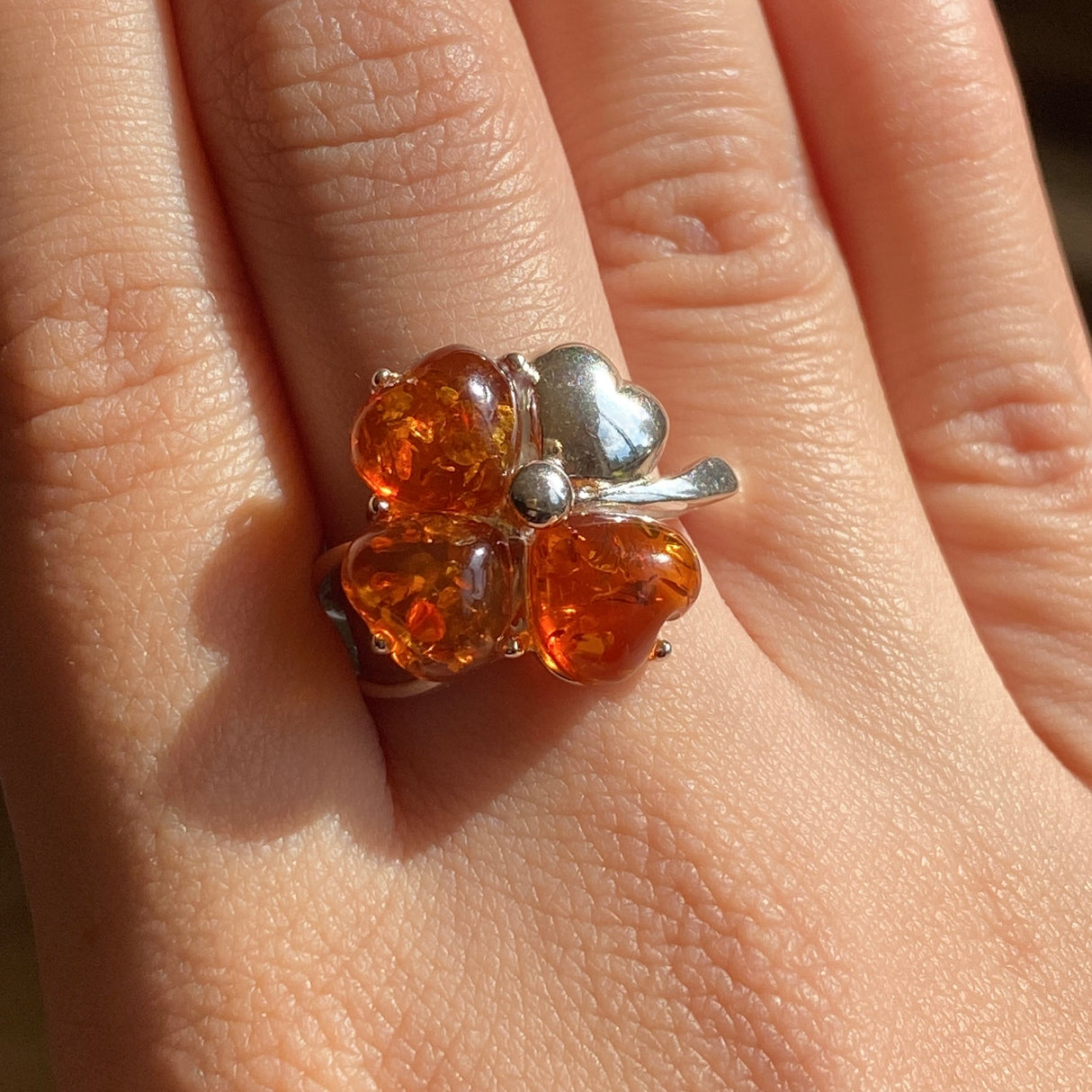 Baltic Amber Clover Ring Size 7.5 AMB246