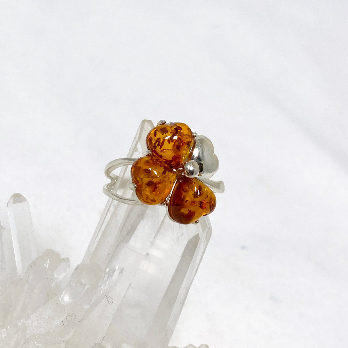 Baltic Amber Clover Ring Size 7.5 AMB246