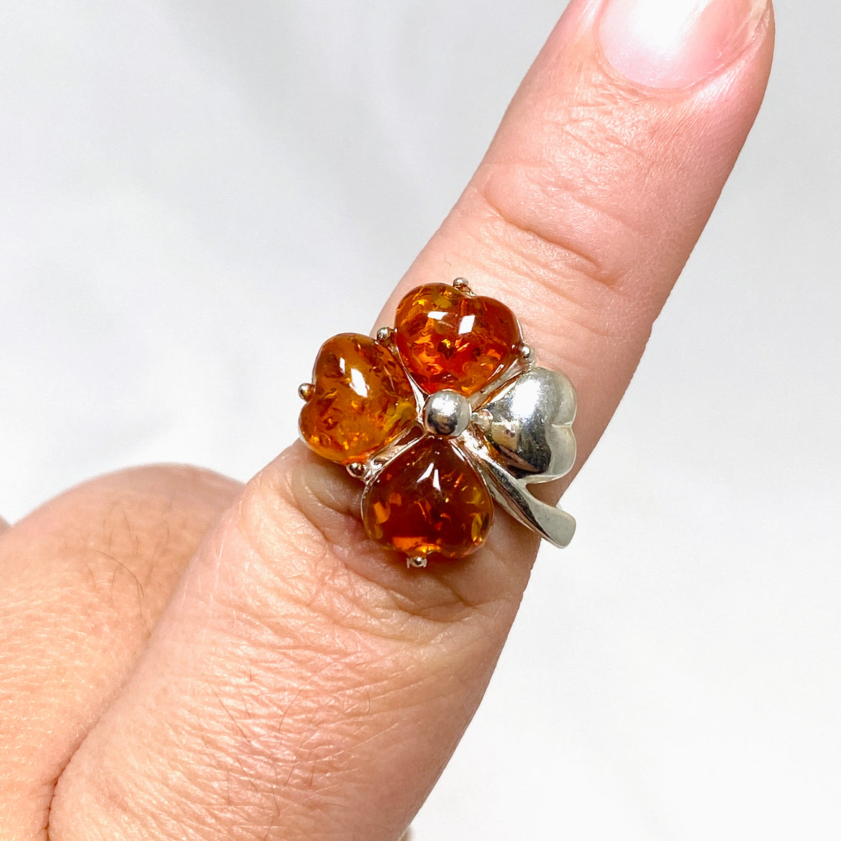 Baltic Amber Clover Ring Size 7.5 AMB246