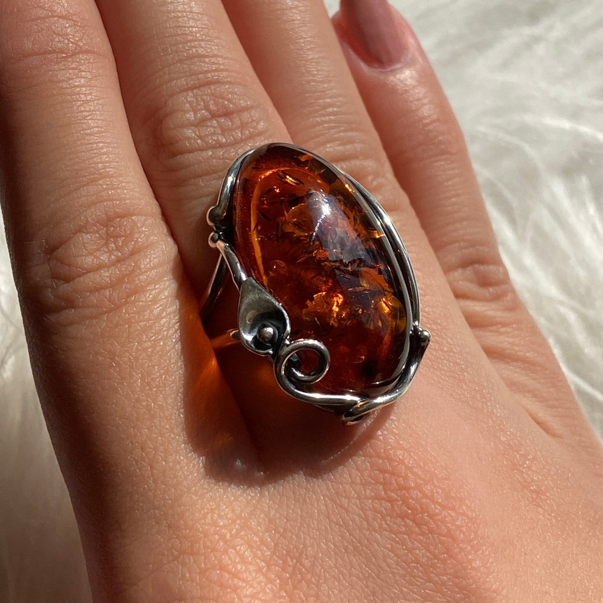 Baltic Cognac Amber Oval Ring Adjustable AMB241