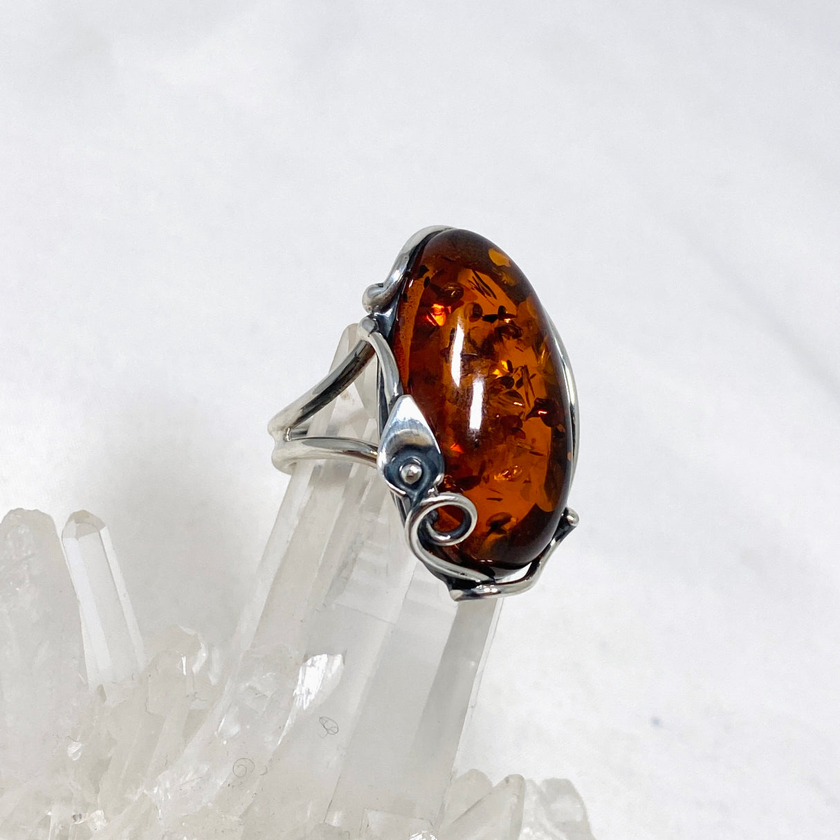 Baltic Cognac Amber Oval Ring Adjustable AMB241