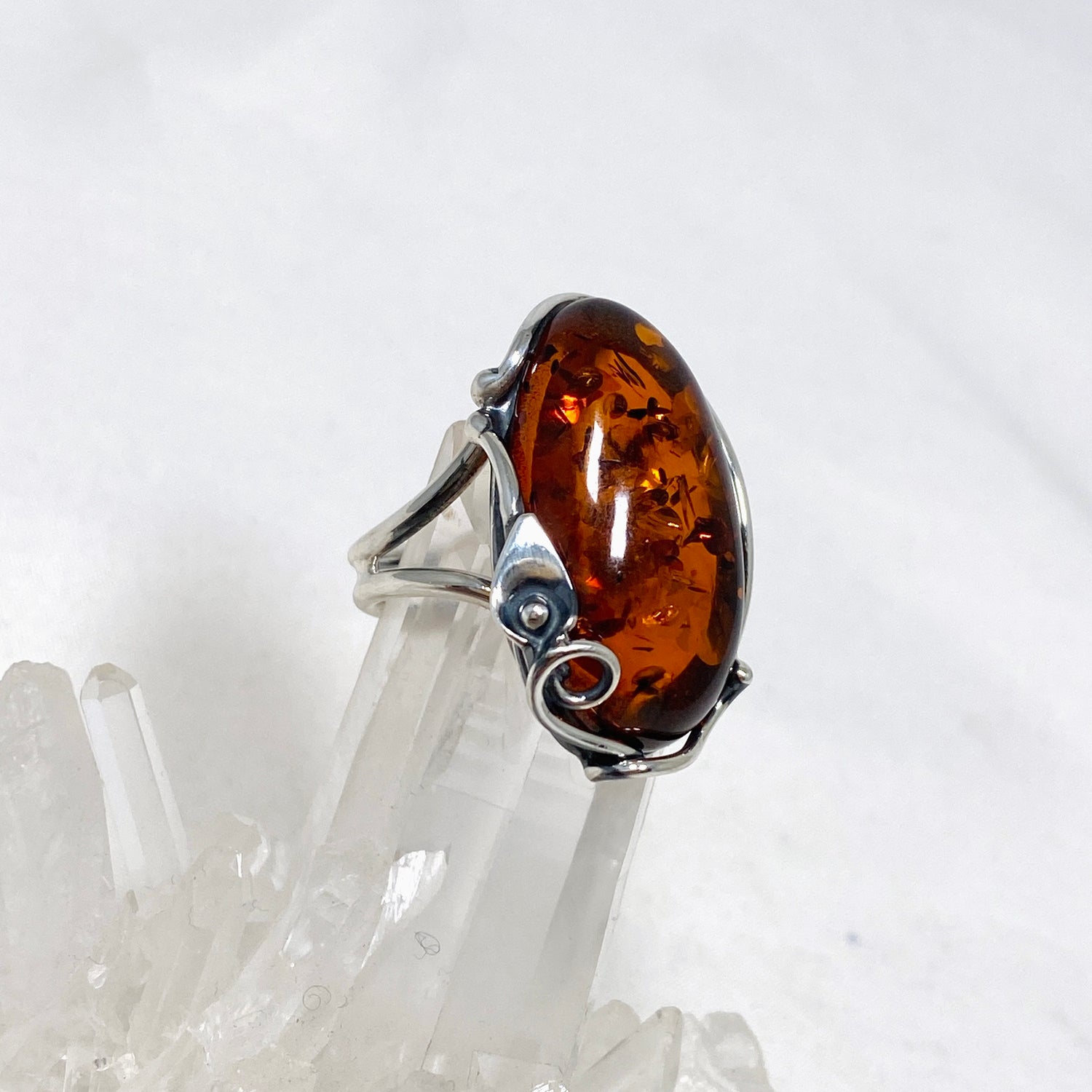 Baltic Cognac Amber Oval Ring Adjustable AMB241