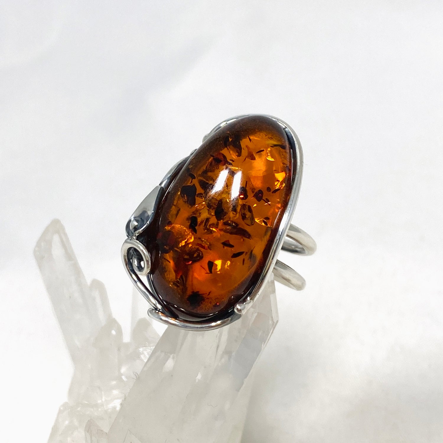 Baltic Cognac Amber Oval Ring Adjustable AMB241