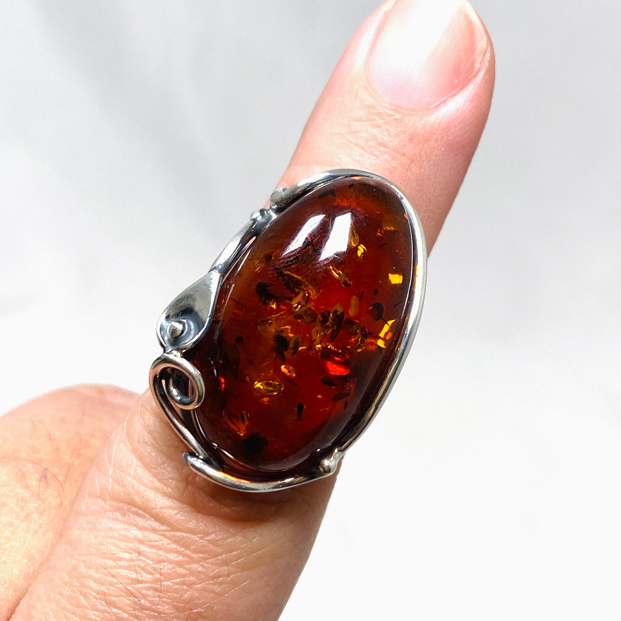 Baltic Cognac Amber Oval Ring Adjustable AMB241