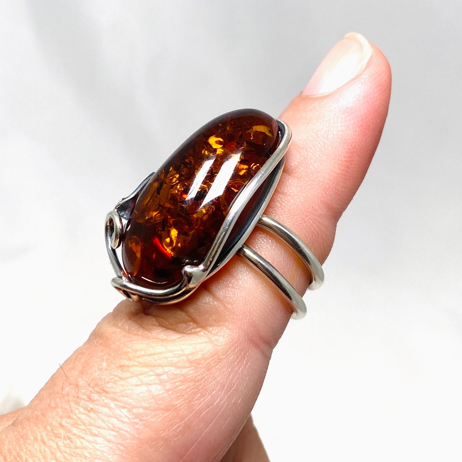 Baltic Cognac Amber Oval Ring Adjustable AMB241