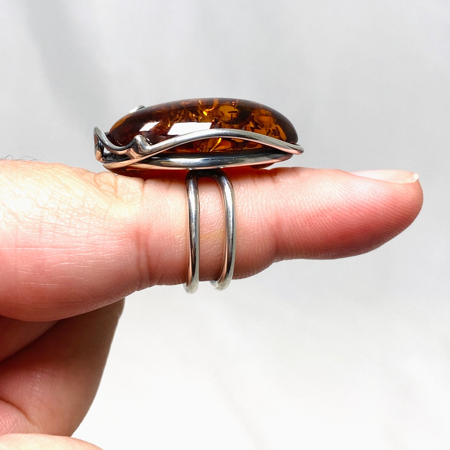 Baltic Cognac Amber Oval Ring Adjustable AMB241