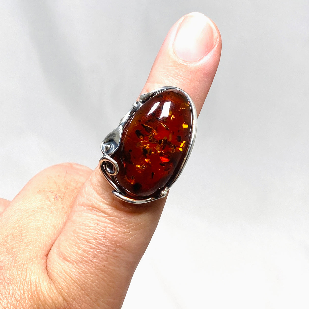 Baltic Cognac Amber Oval Ring Adjustable AMB241