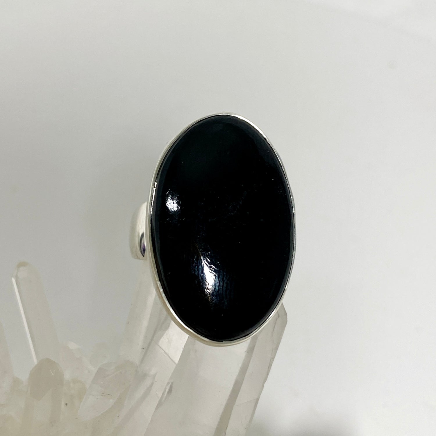 Black Tourmaline Oval Cabochon Ring Size 8.5 KRGJ3272