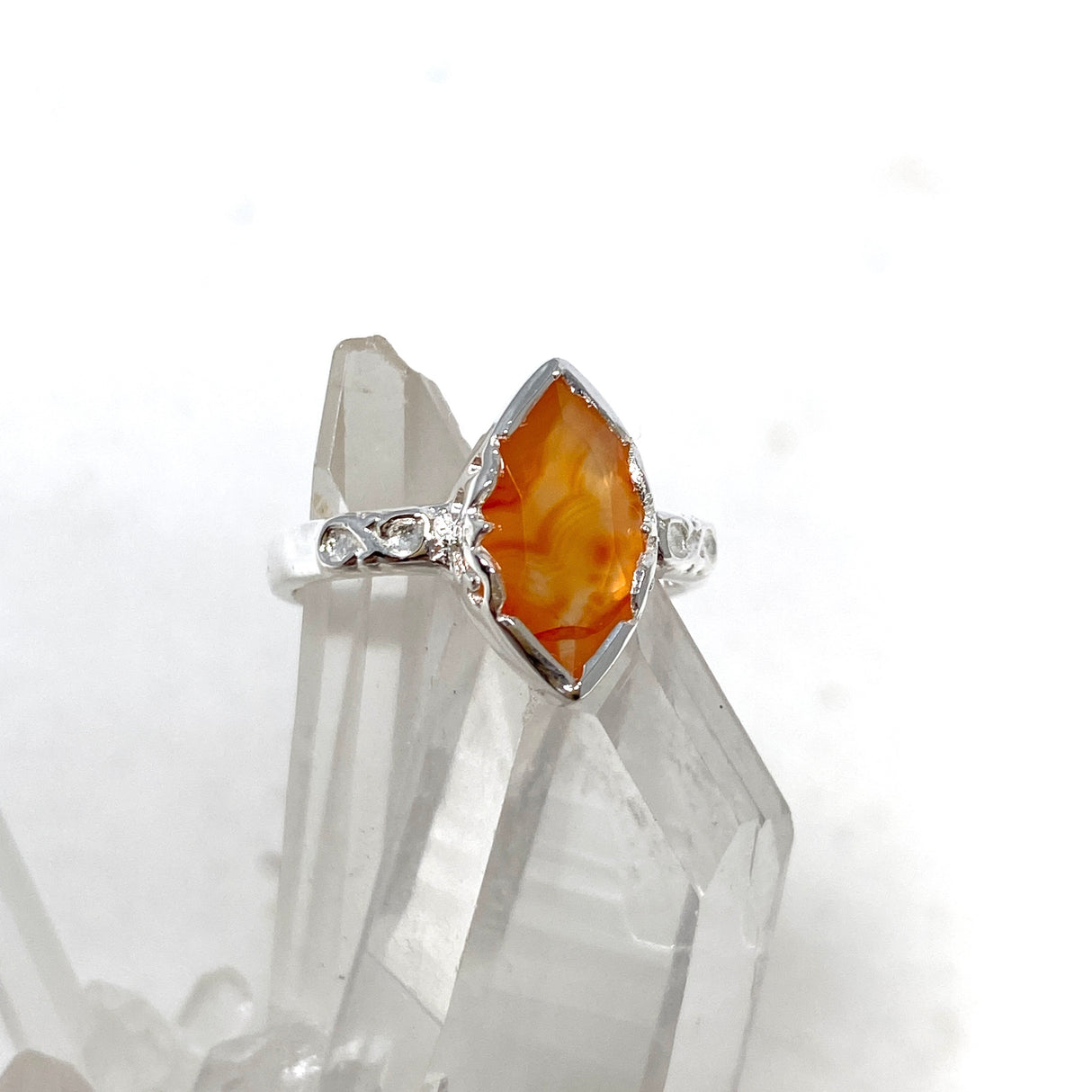 Carnelian Faceted Marquise Ring in a Decorative Setting R3726