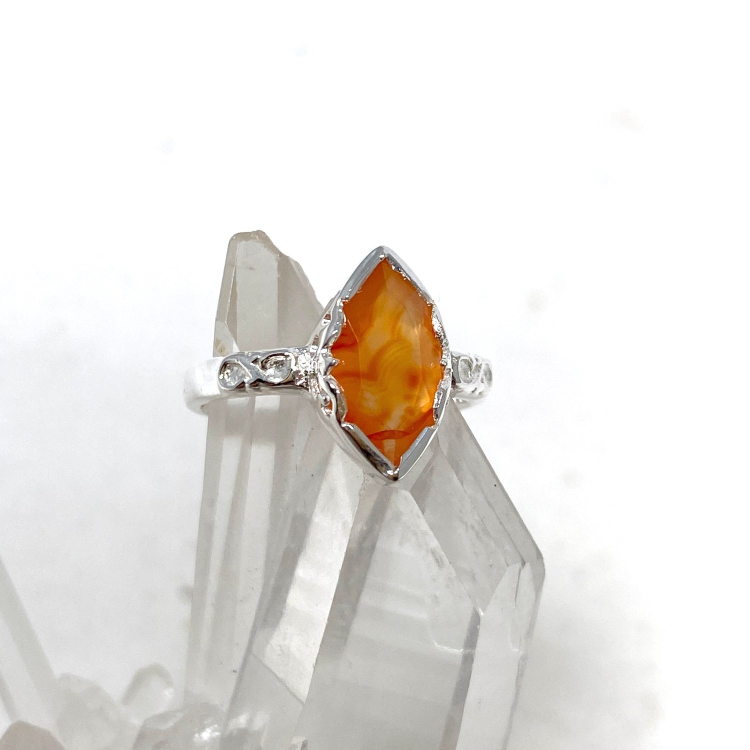 Carnelian Faceted Marquise Ring in a Decorative Setting R3726