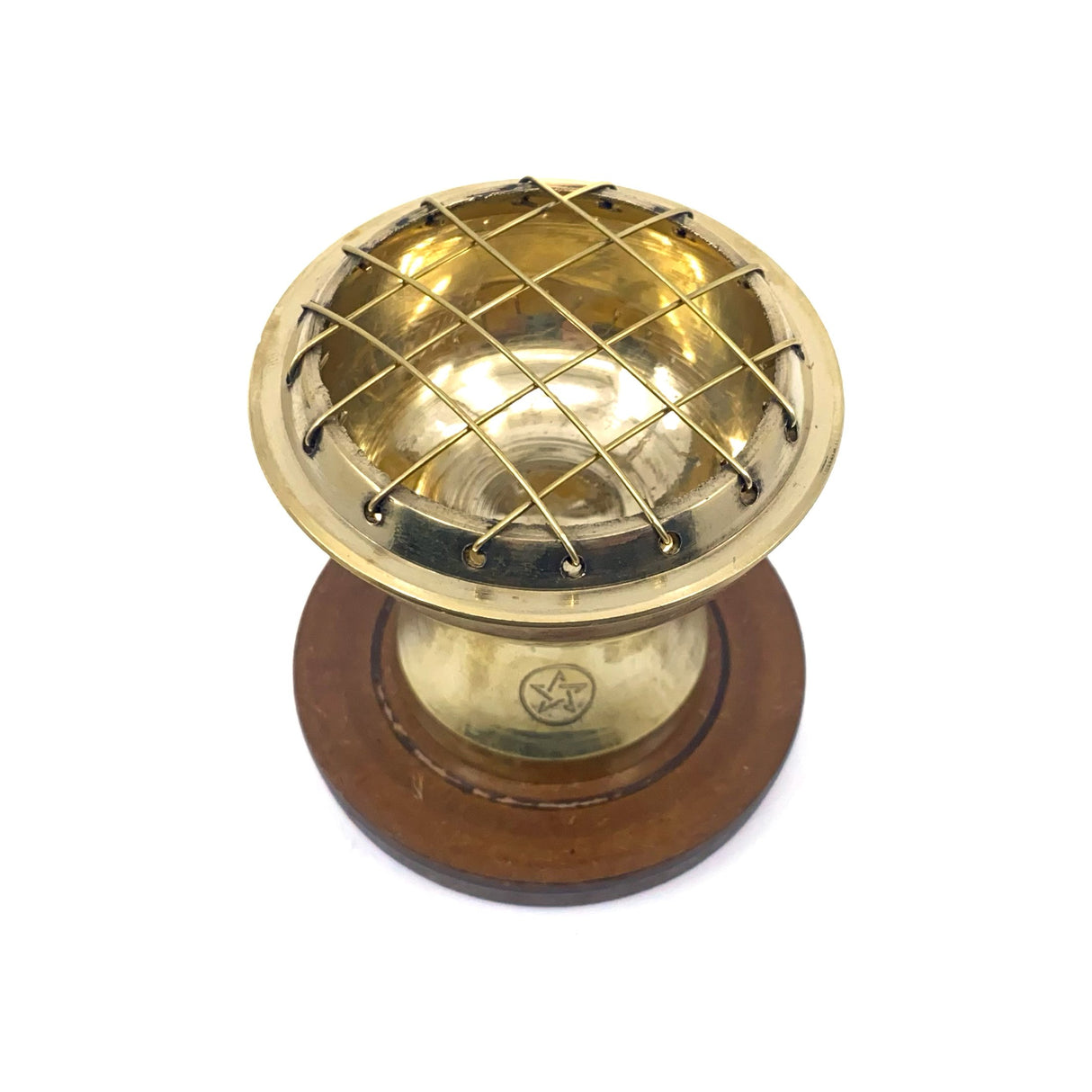 Incense Charcoal Burner on Stand with Wooden Base 6cm - Pentagram