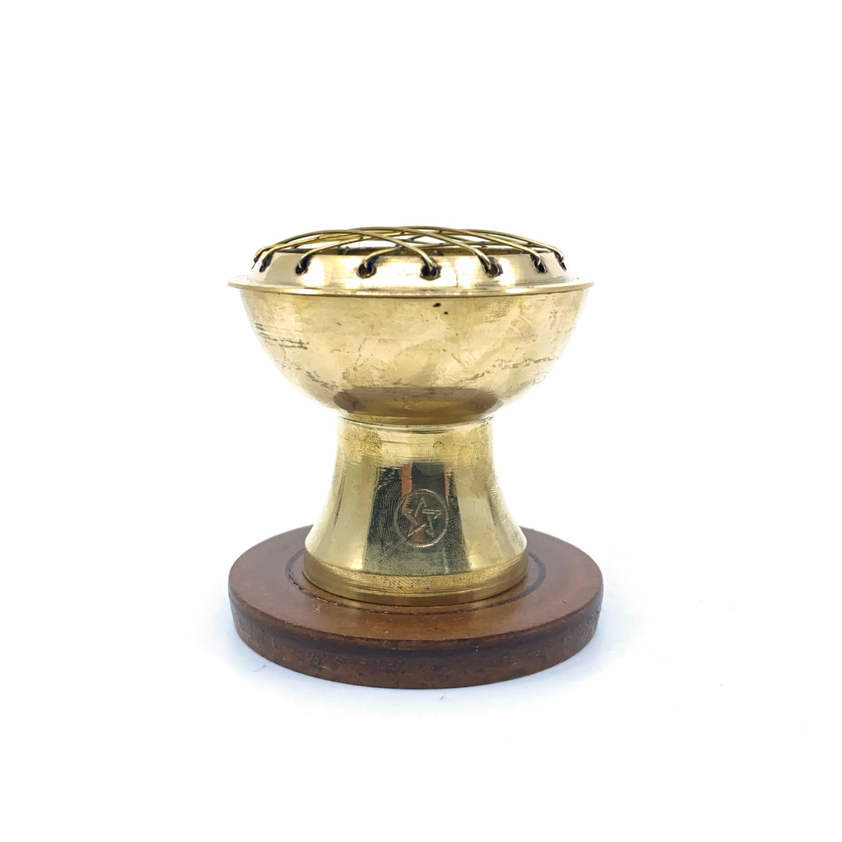 Incense Charcoal Burner on Stand with Wooden Base 6cm - Pentagram