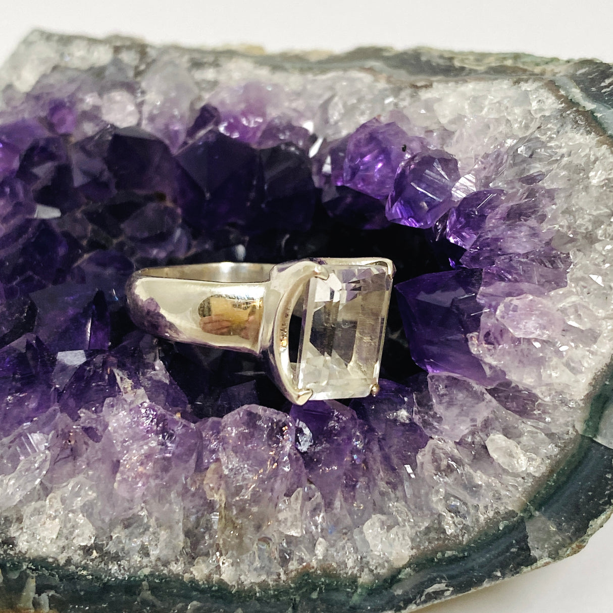 Clear Quartz Emerald Cut Faceted Ring Size 6 PRGJ710