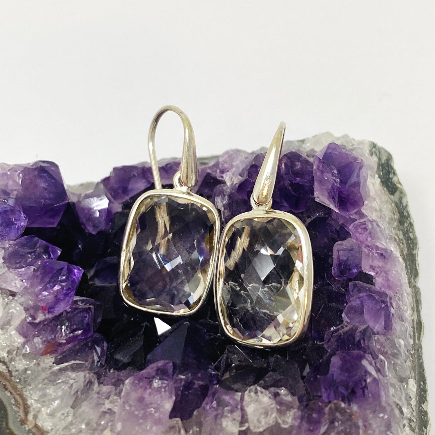 Clear Quartz Rectangular Checkerboard Faceted Earrings PEGJ226