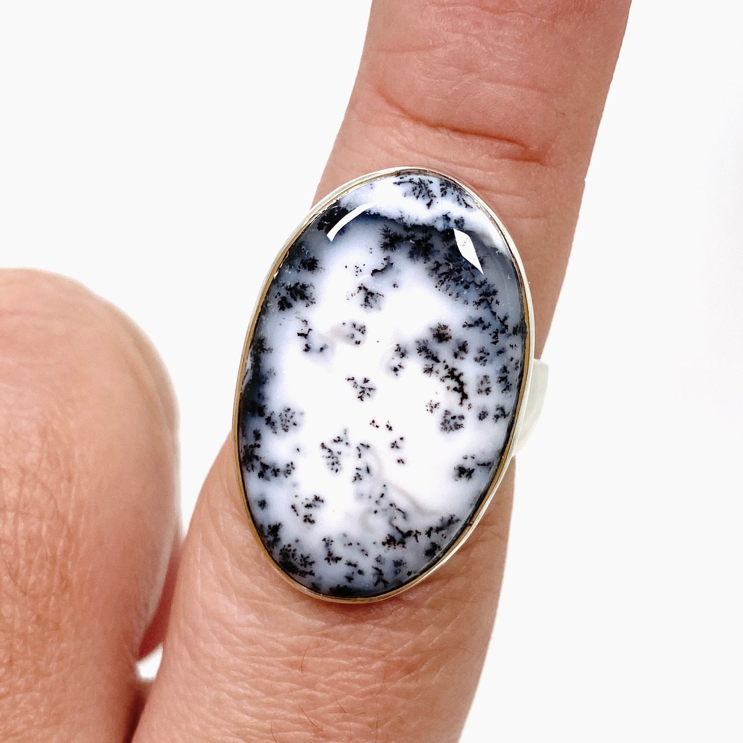 Dendritic Opal Oval Cabochon Ring Size 8 KRGJ3310