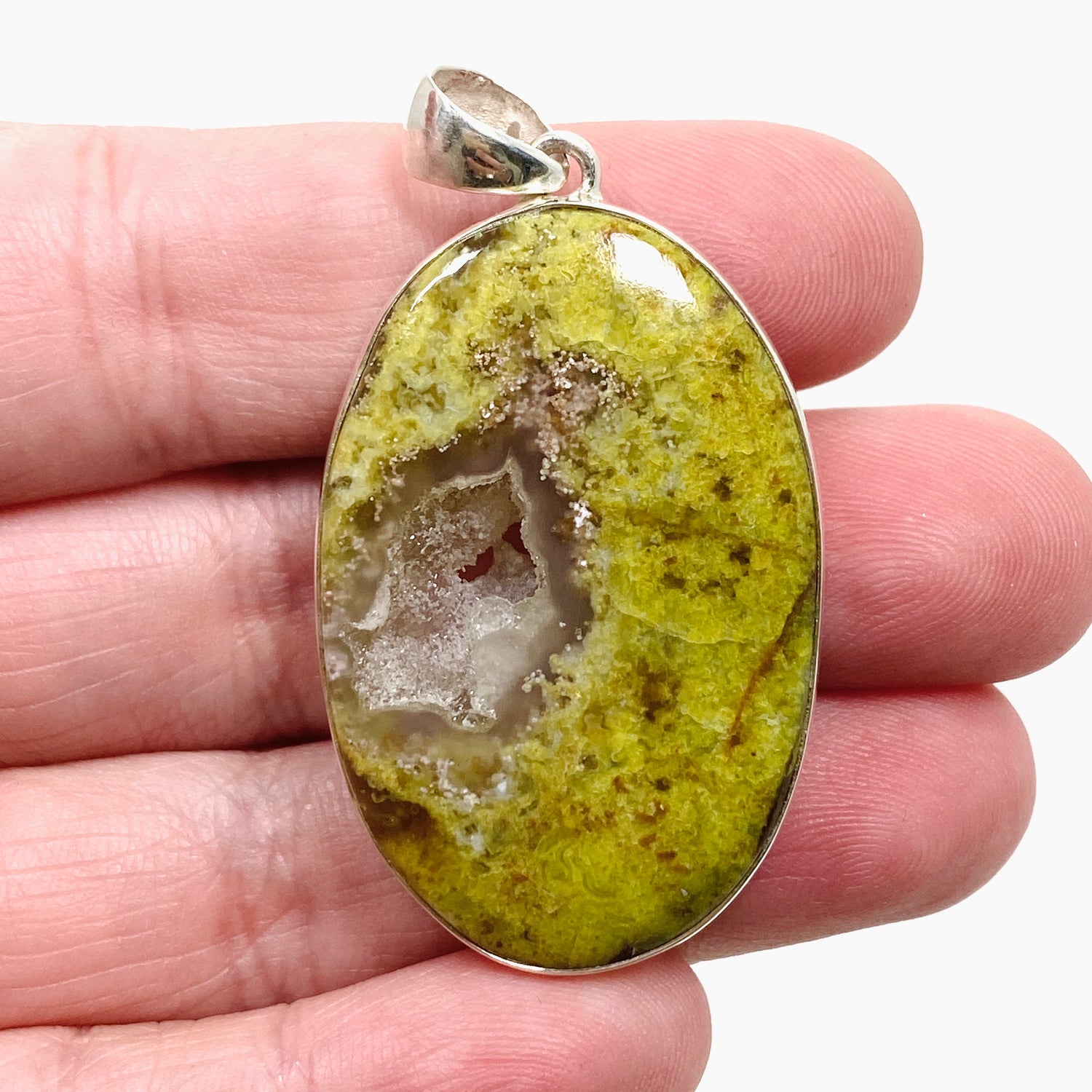 Green Opal (Madagascar) Druzy Oval Cabochon Pendant KPGJ4656
