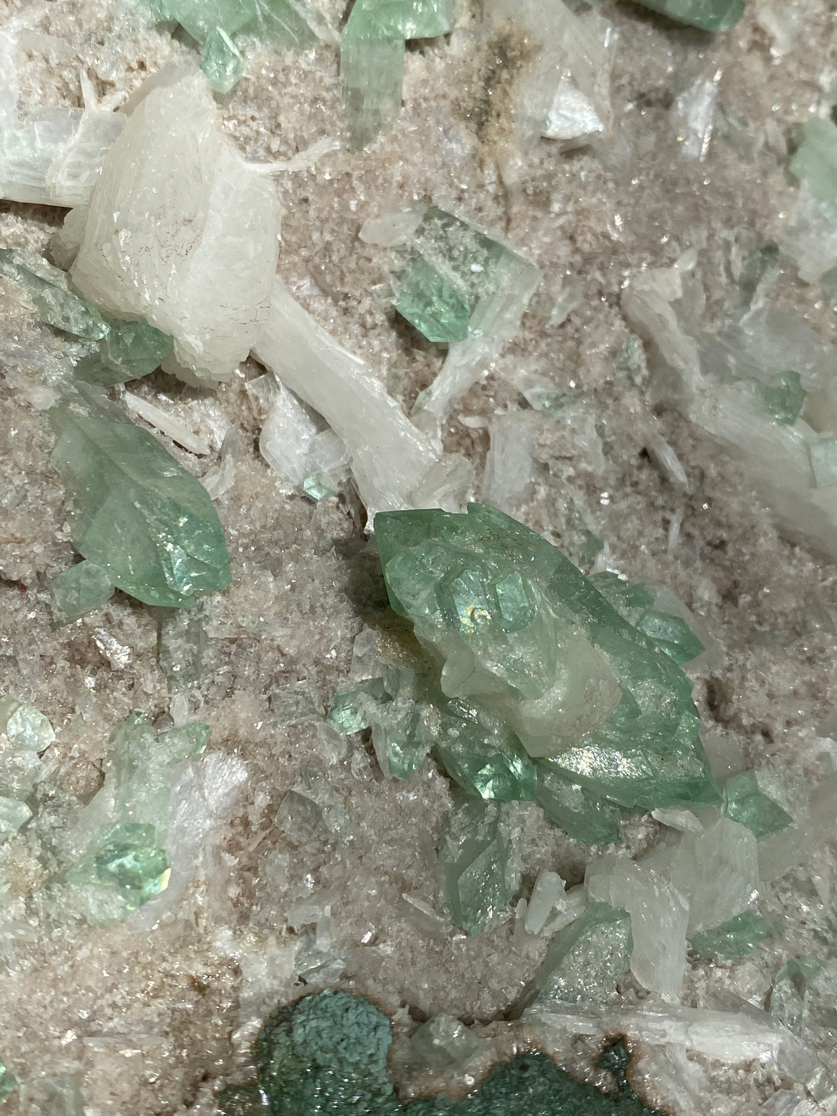 Close up of green apophyllite crystal