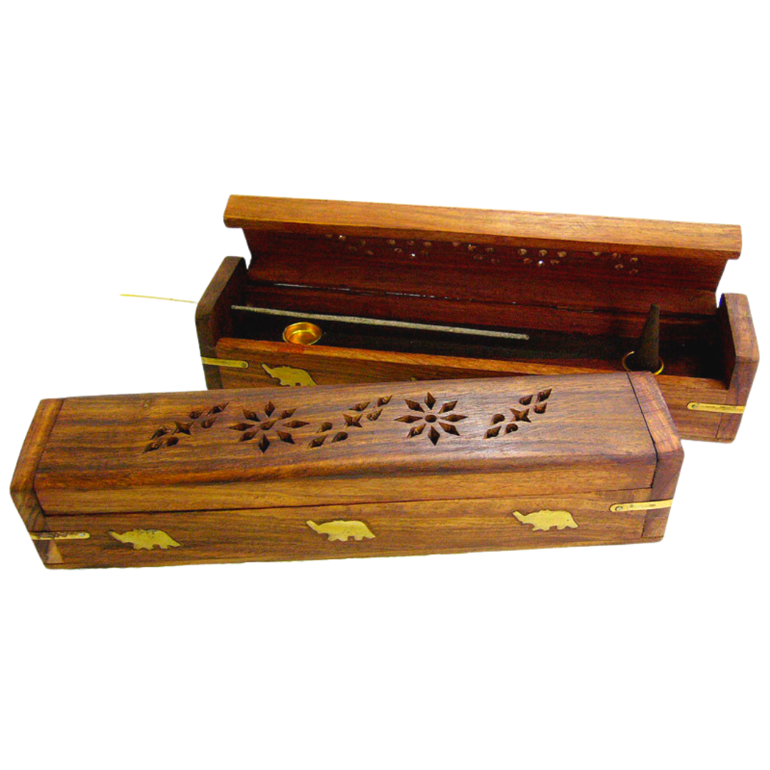 Carved Wooden Incense Box with Rounded Lid – 10" Ritual Burner