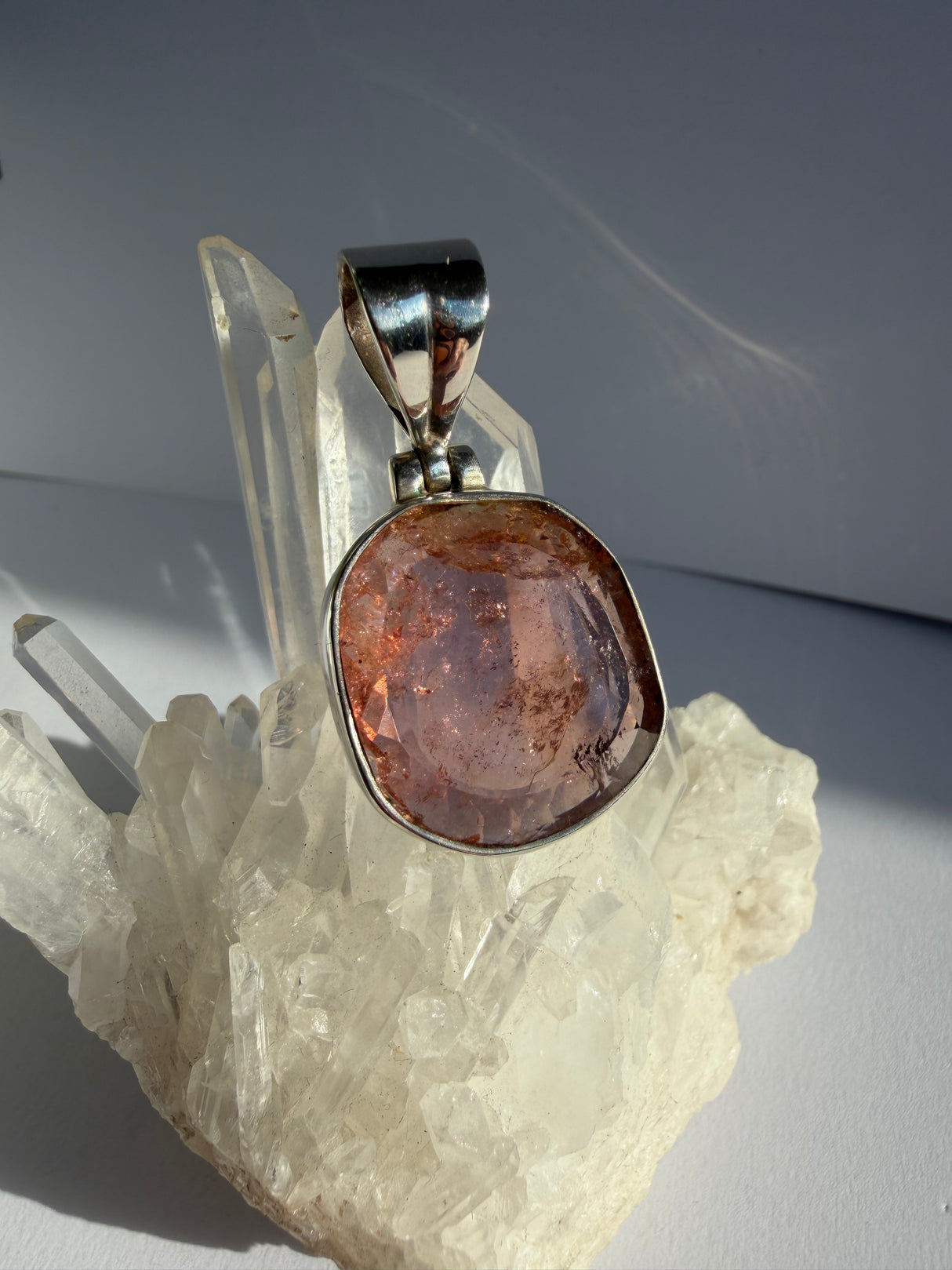 Pink Tourmaline Faceted Freeform Pendant in Sterling Silver PPGJ579