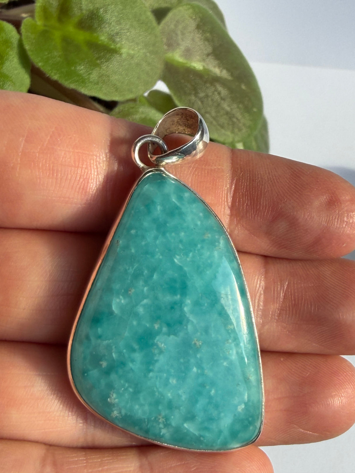 Hemimorphite Freeform Cabochon Pendant in Sterling Silver KPGJ4199