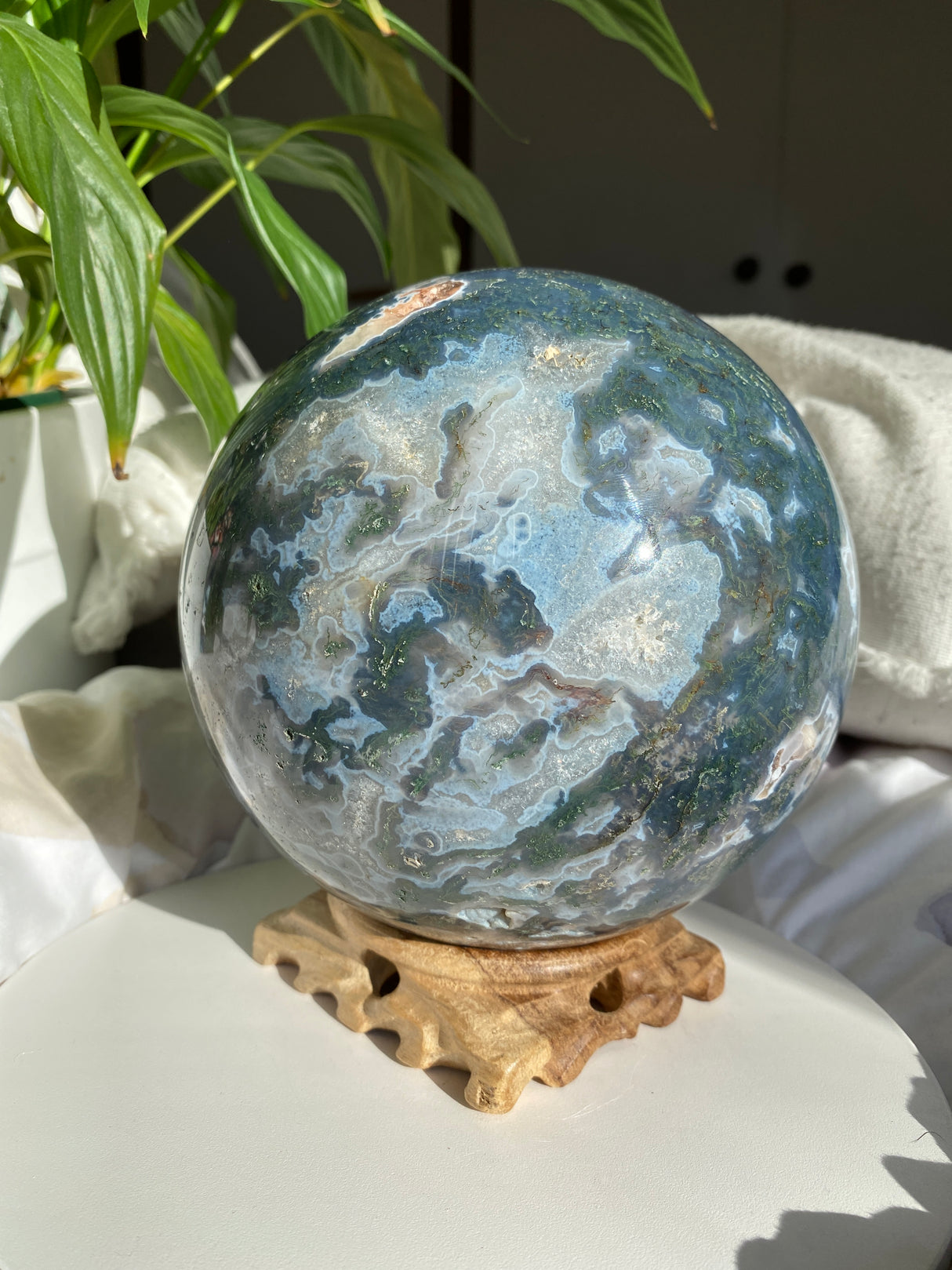 Collector's Moss Agate Druzy Sphere with Natural Crystal Cavities 5kg MOSB-01