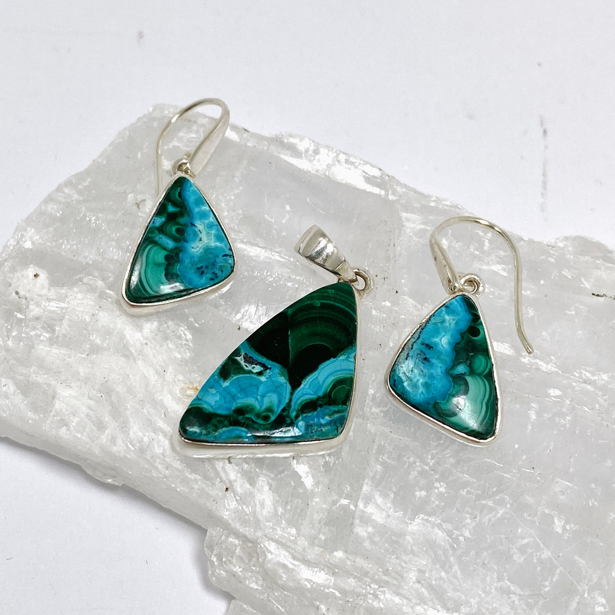 Malacholla (Malachite and Chrysocolla) Freeform Cabochon Earrings PEGJ356