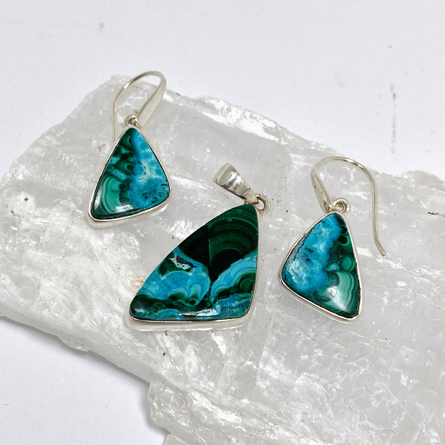 Malacholla (Malachite and Chrysocolla) Freeform Cabochon Earrings PEGJ356