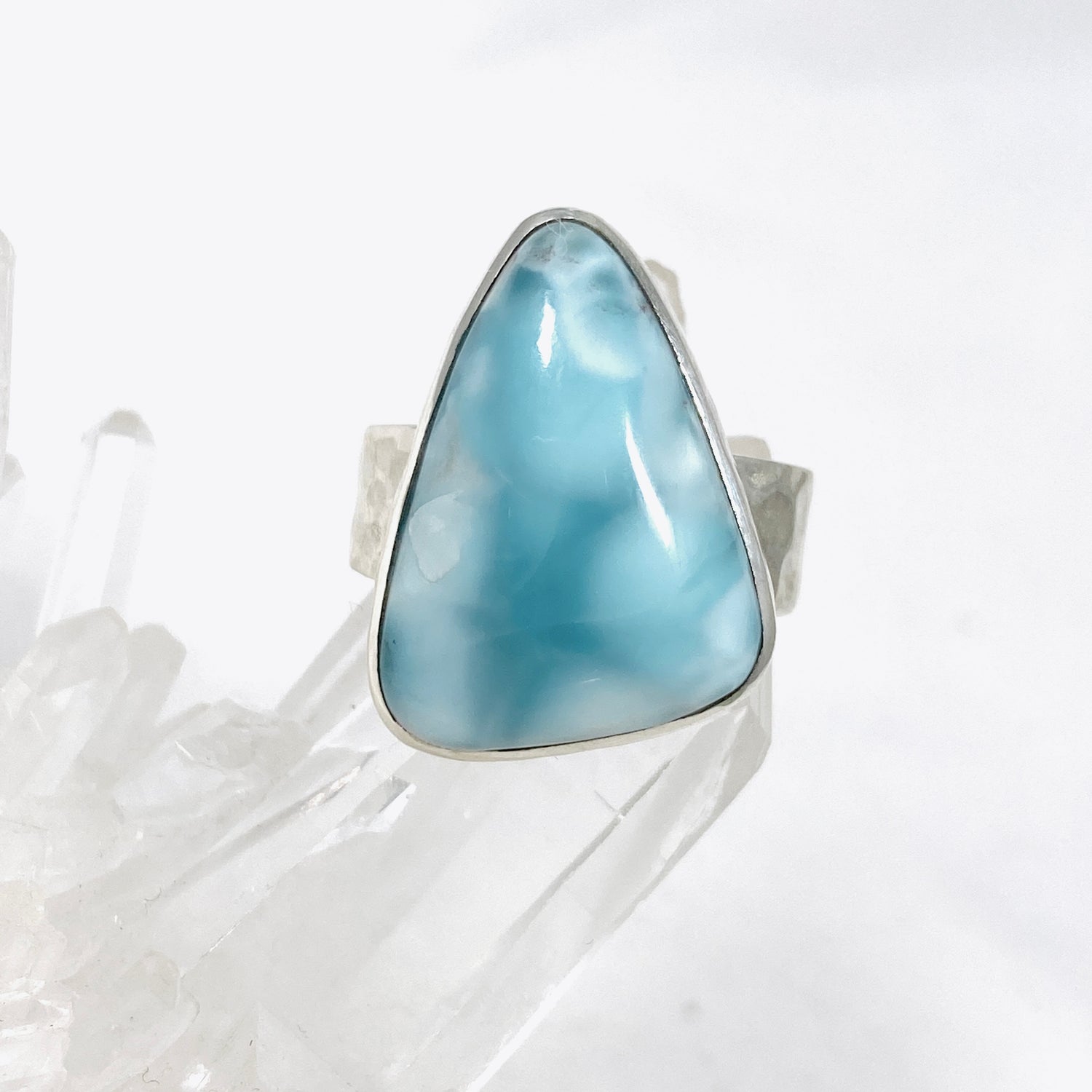 Larimar Triangular Ring with Hammered Band Size 11 KRGJ3101