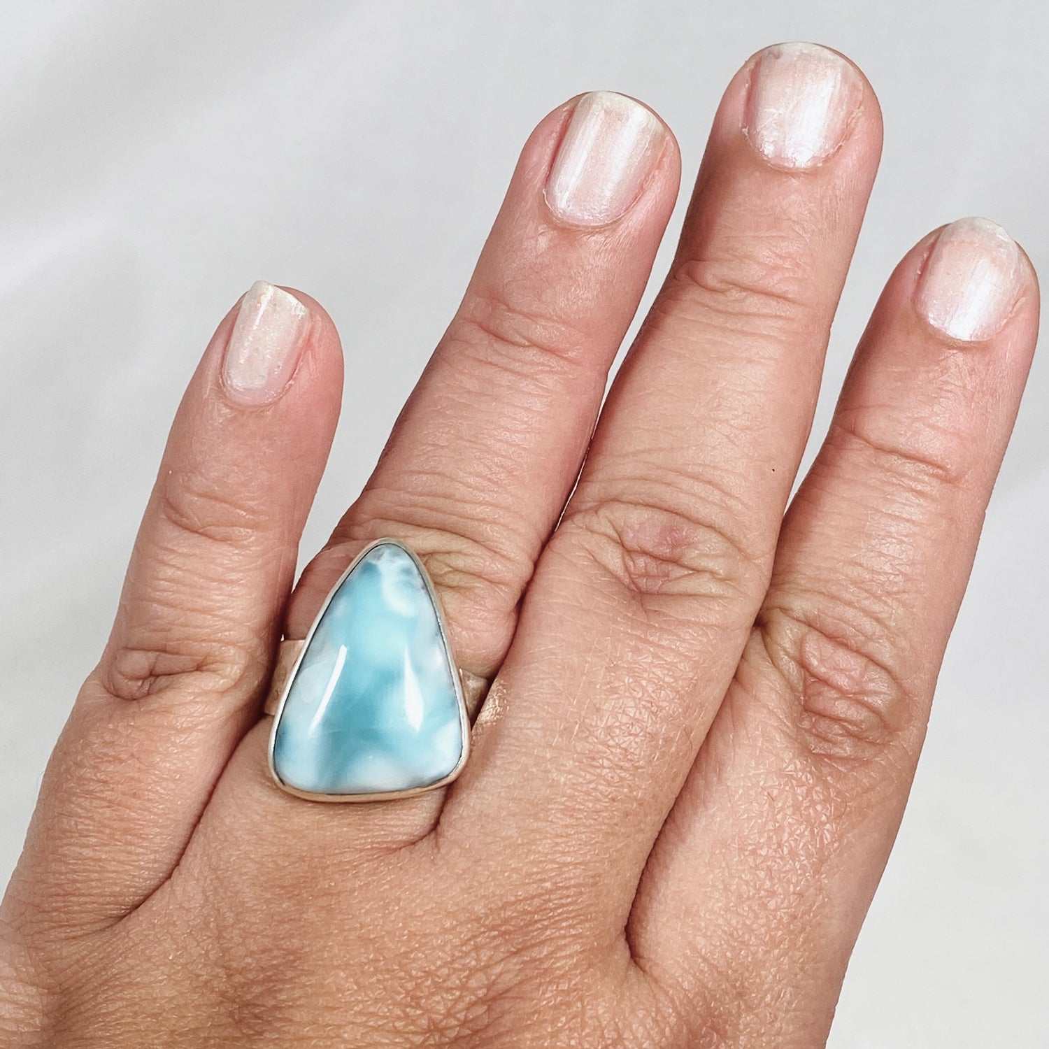 Larimar Triangular Ring with Hammered Band Size 11 KRGJ3101