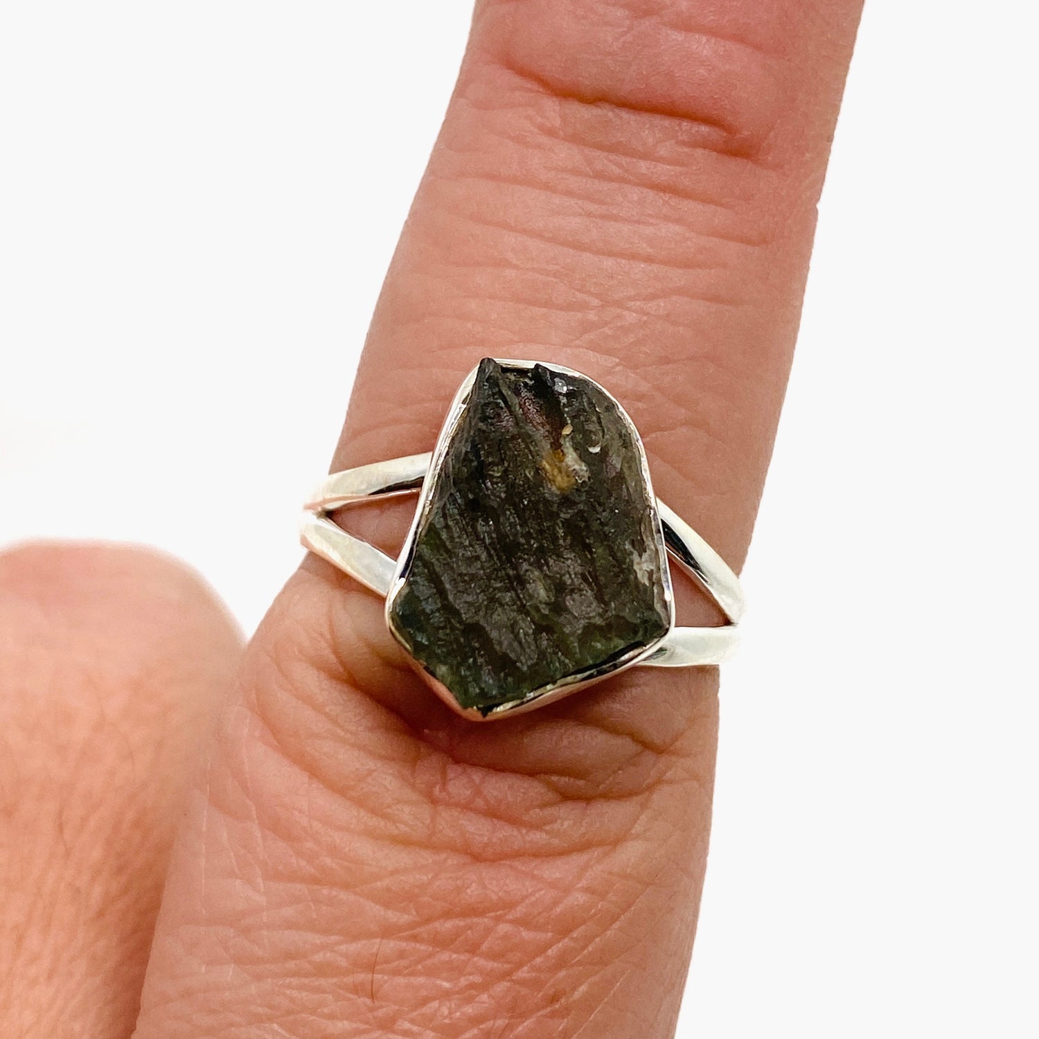 Moldavite Raw Split Band Ring Size 9 KRGJ3359
