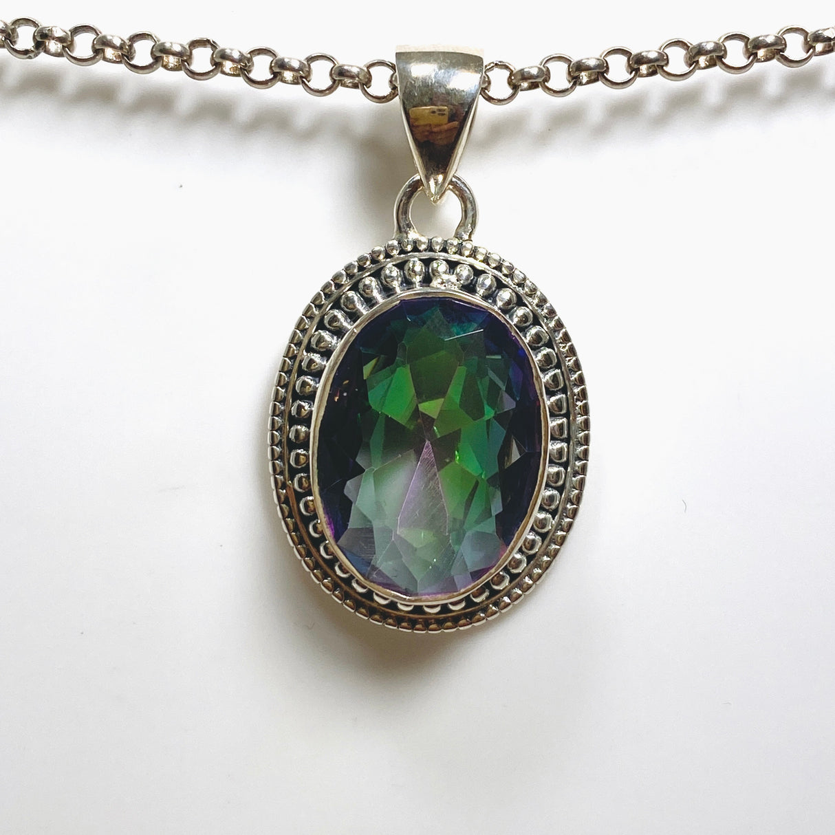 Mystic Topaz Oval Faceted Boho Pendant KPGJ4587