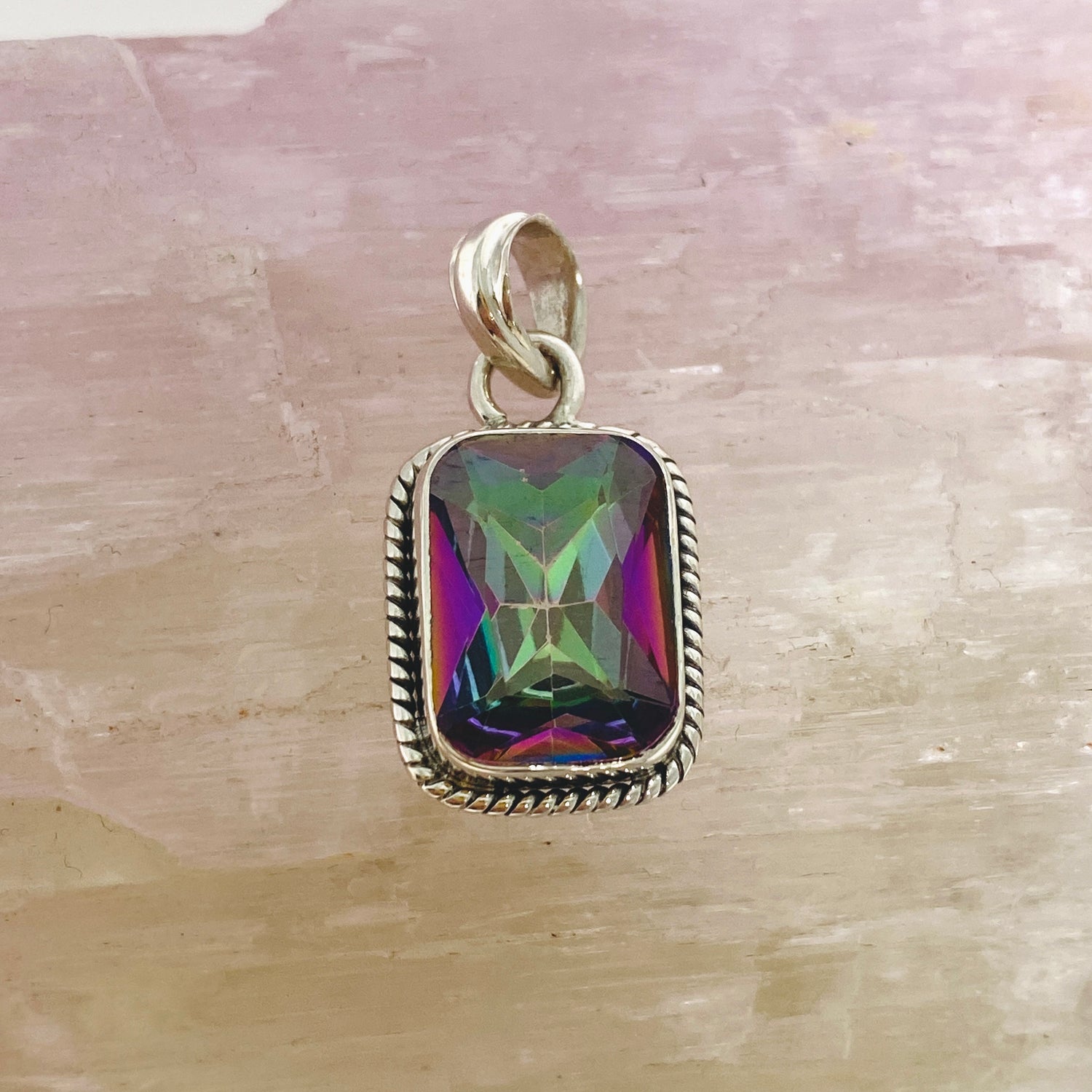 Mystic Topaz Rectangular Faceted Boho Pendant KPGJ4591