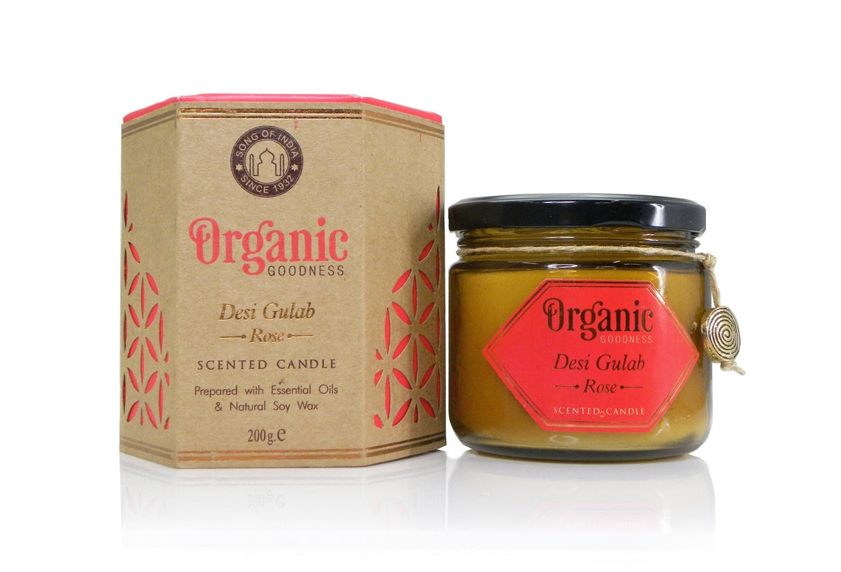 Organic Goodness Soy Candle ROSE Desi Gulab in Amber Glass Jar