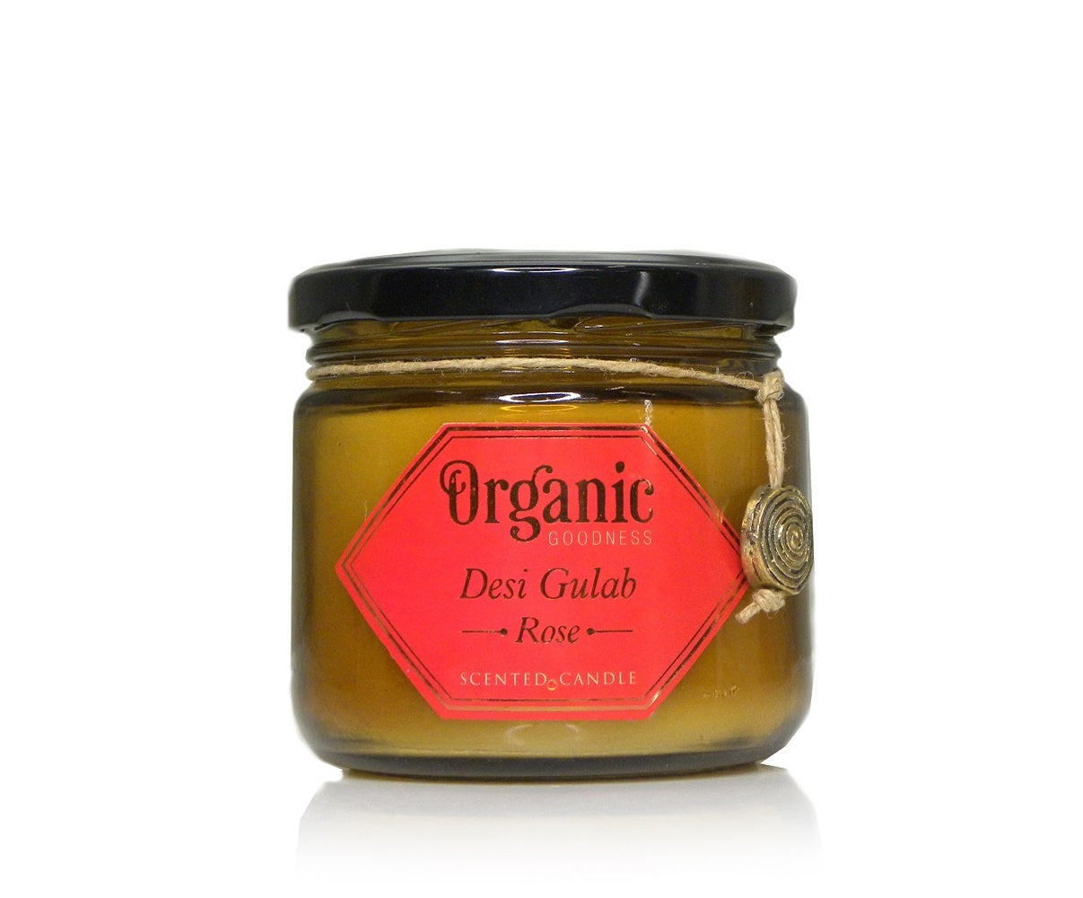 Organic Goodness Soy Candle ROSE Desi Gulab in Amber Glass Jar