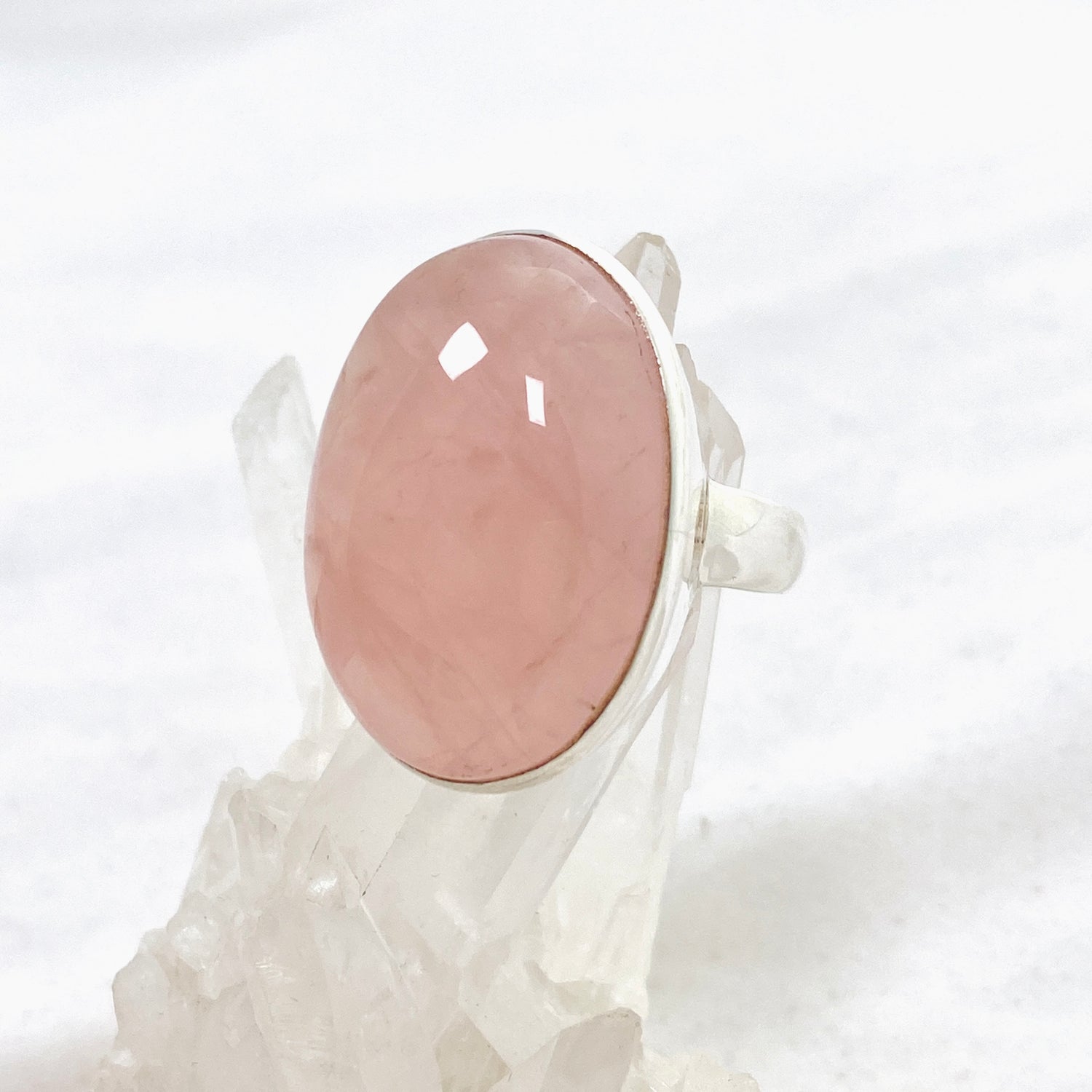 Rose Quartz Oval Cabochon Ring Size 12 PRGJ556