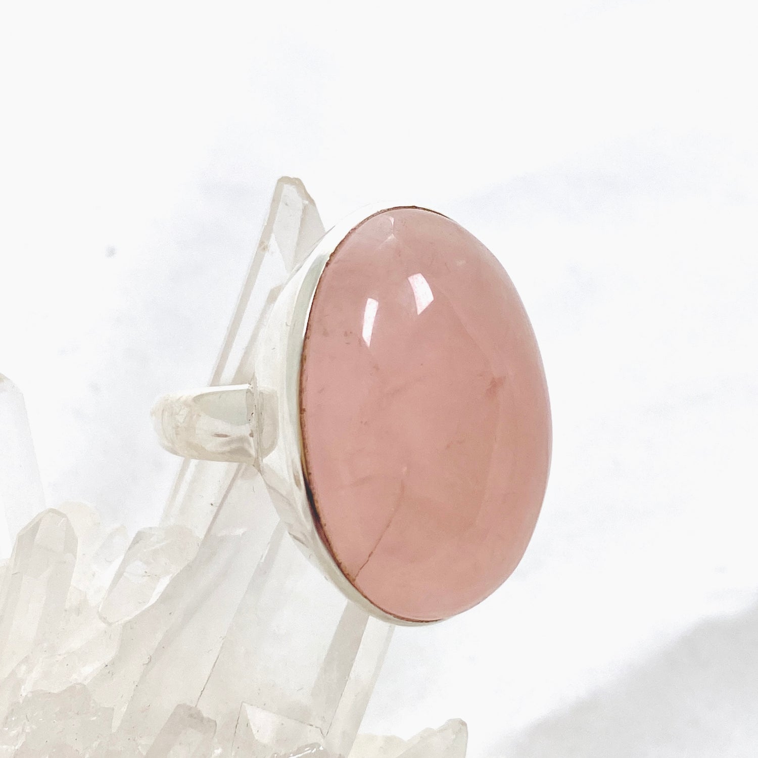 Rose Quartz Oval Cabochon Ring Size 12 PRGJ556