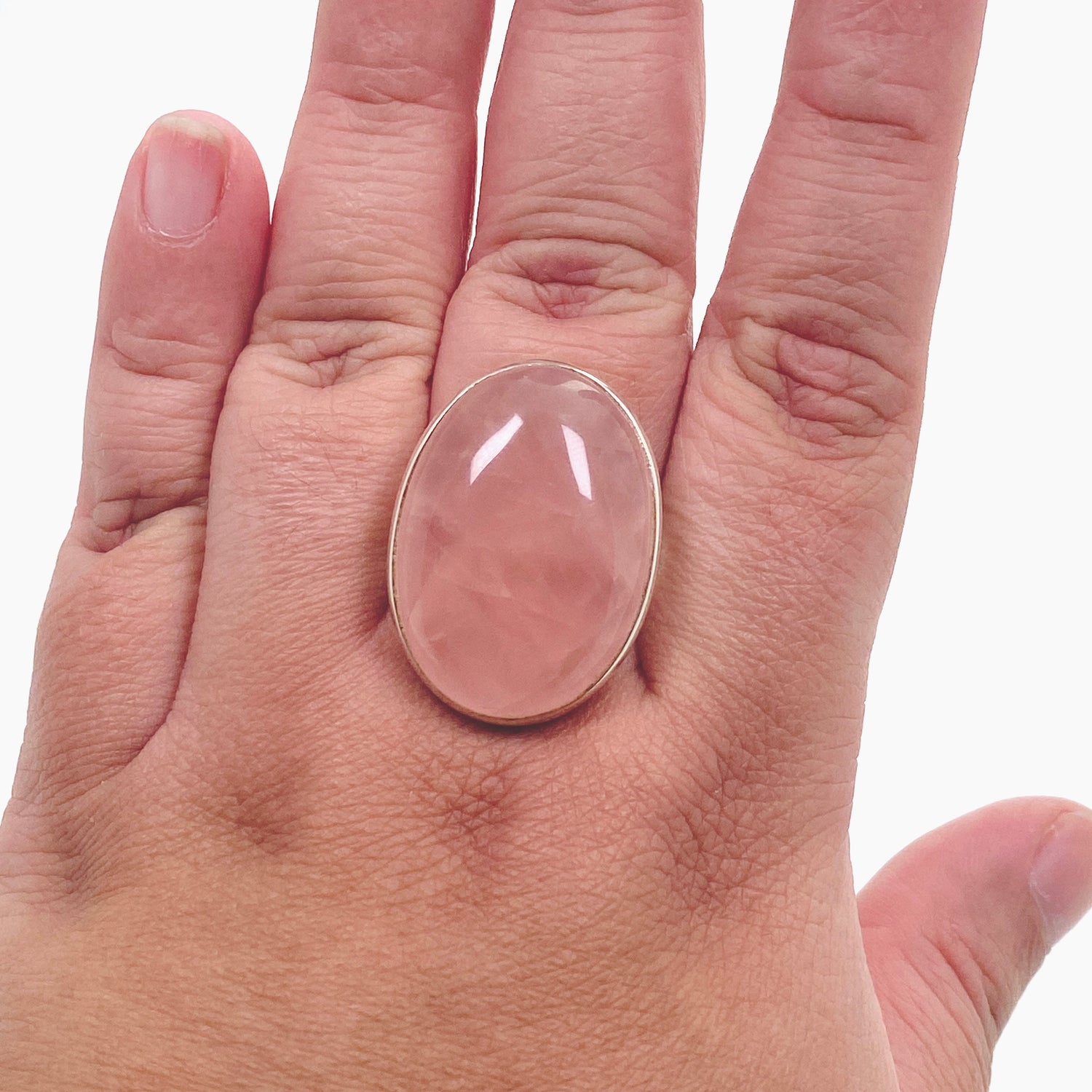 Rose Quartz Oval Cabochon Ring Size 12 PRGJ556