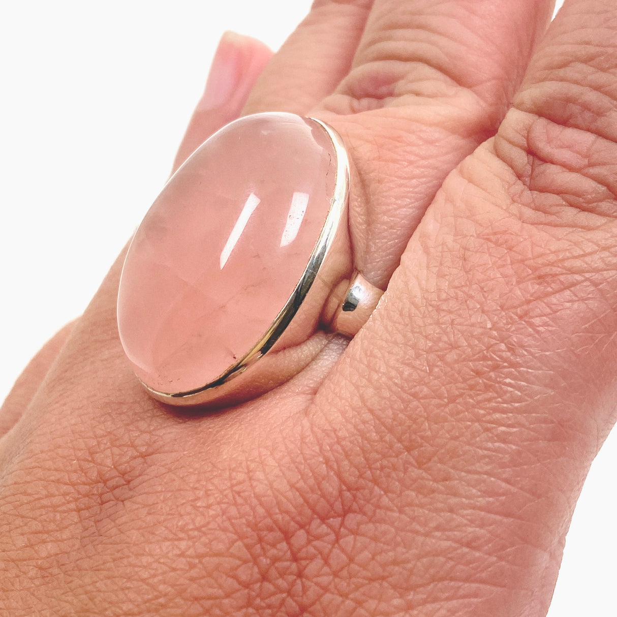 Rose Quartz Oval Cabochon Ring Size 12 PRGJ556