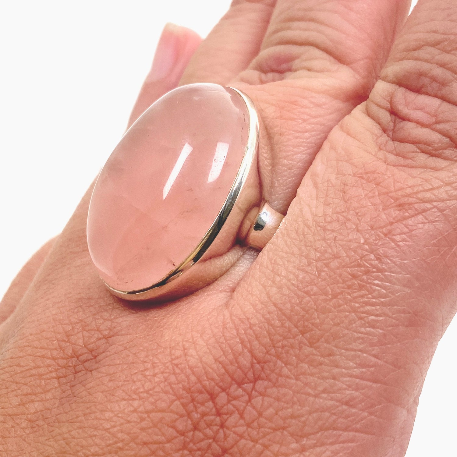 Rose Quartz Oval Cabochon Ring Size 12 PRGJ556