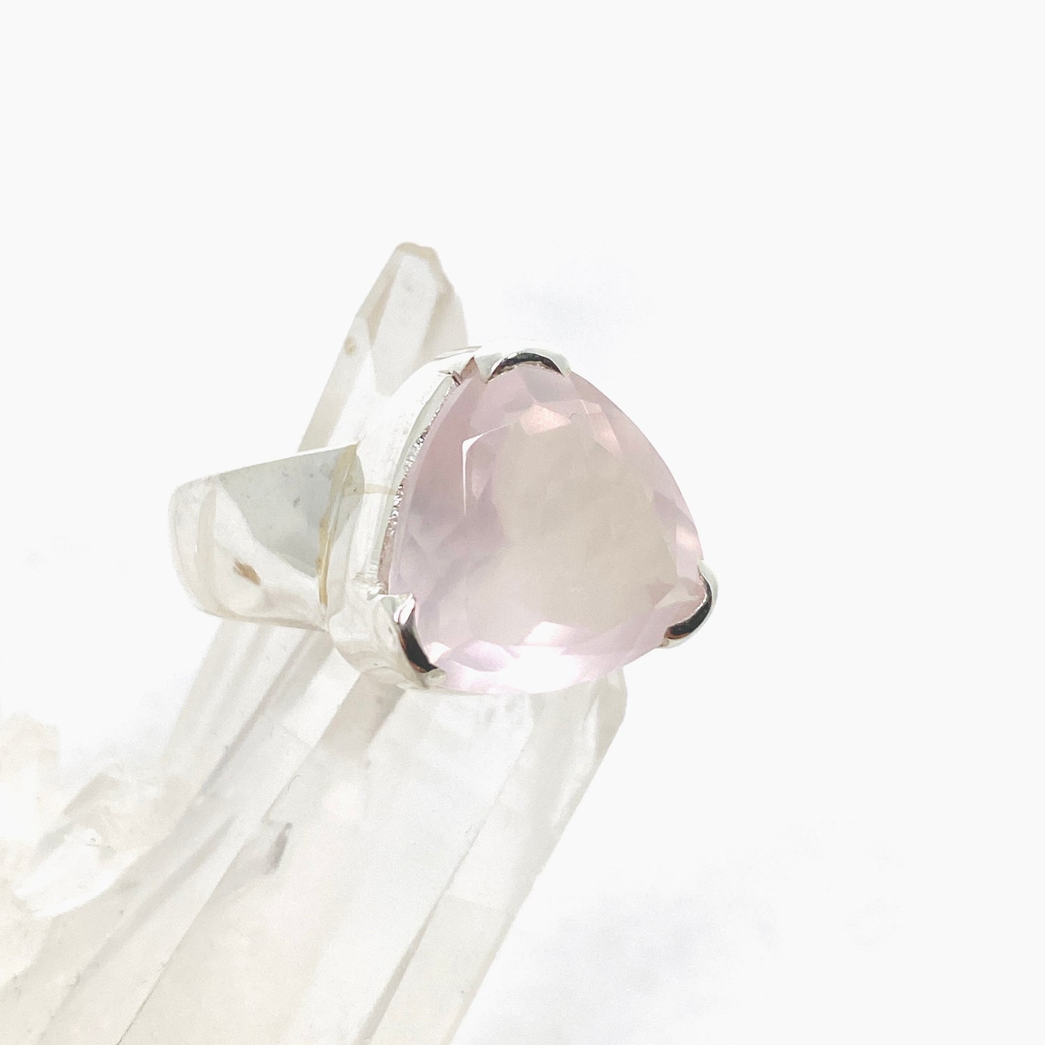 Rose Quartz Triangular Faceted Ring Size 10 KRGJ3324
