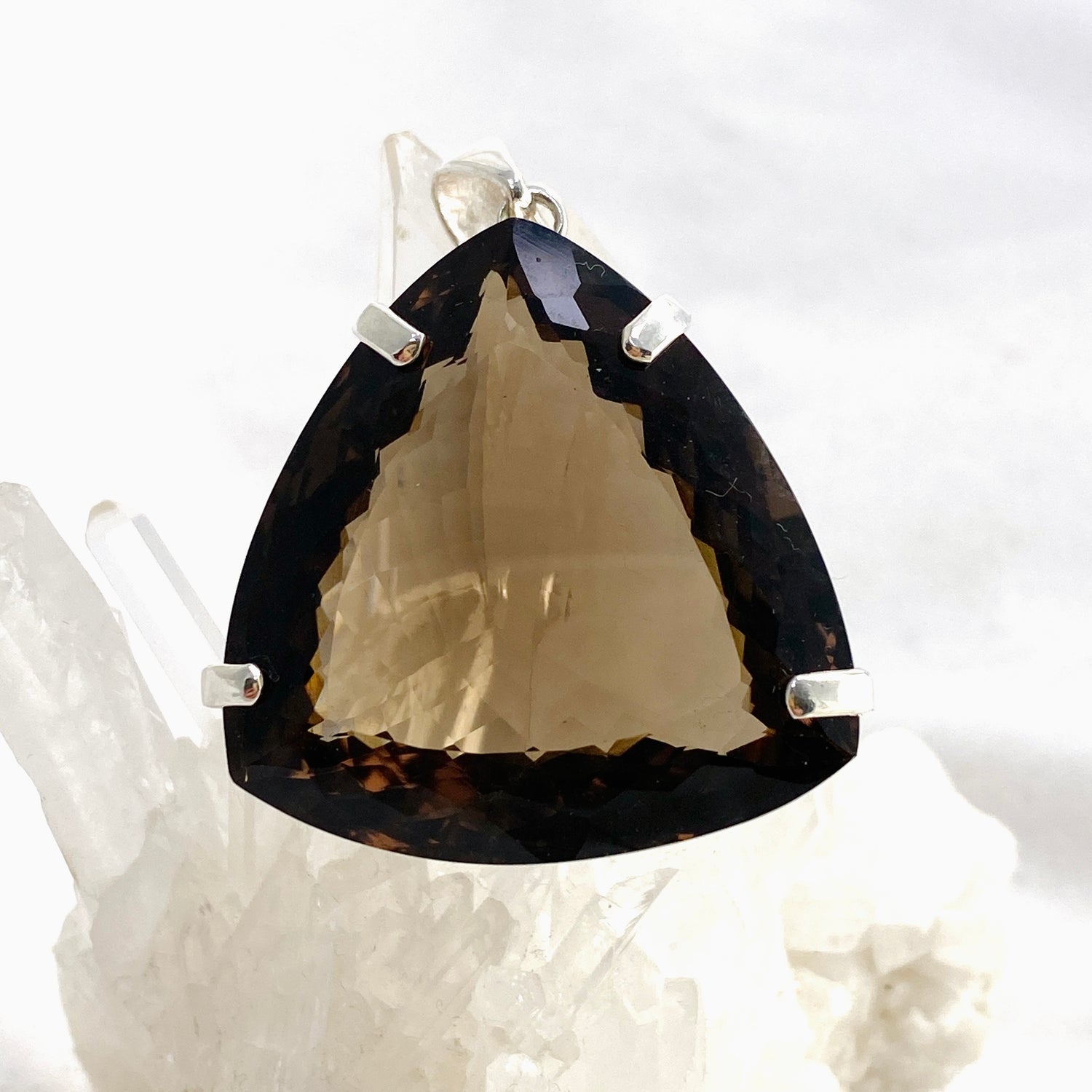 Smokey Quartz Trillion Faceted Pendant KPGJ4736