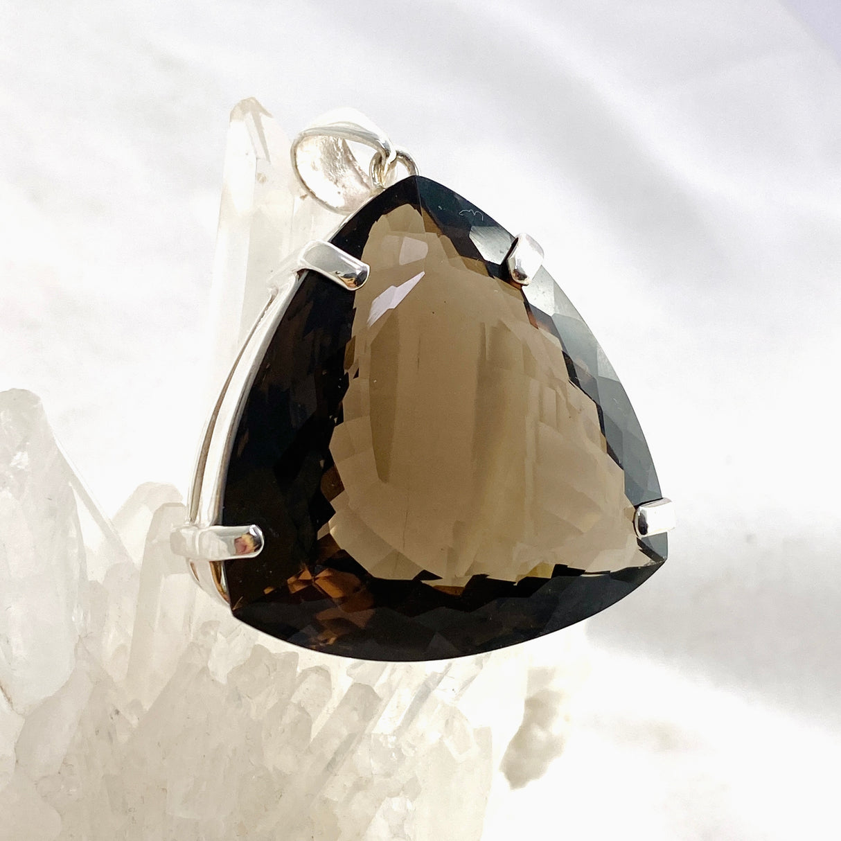 Smokey Quartz Trillion Faceted Pendant KPGJ4736