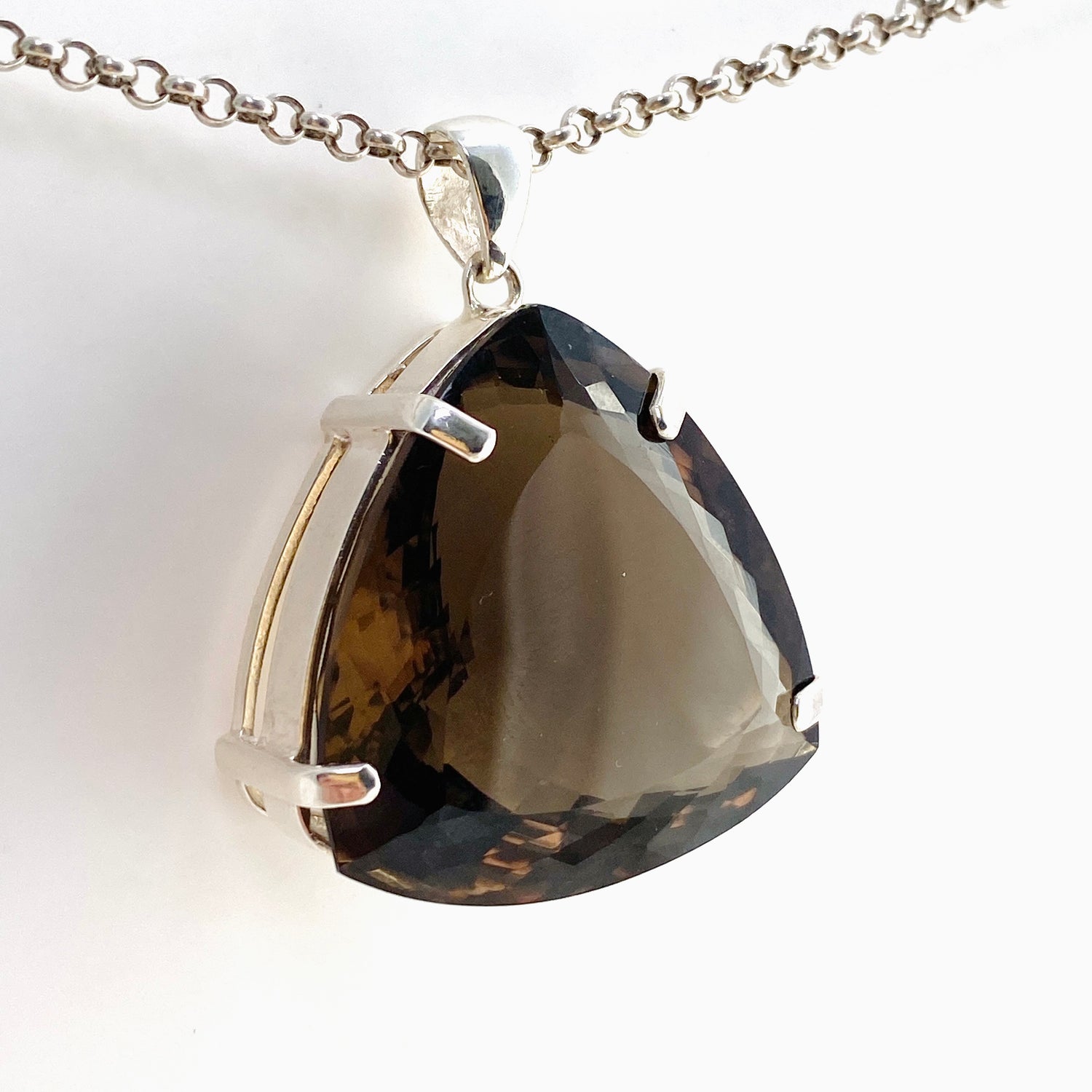 Smokey Quartz Trillion Faceted Pendant KPGJ4736