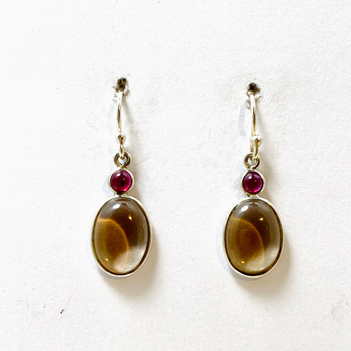 Smokey Quartz Oval Cabochon with Garnet Earrings KEGJ1549