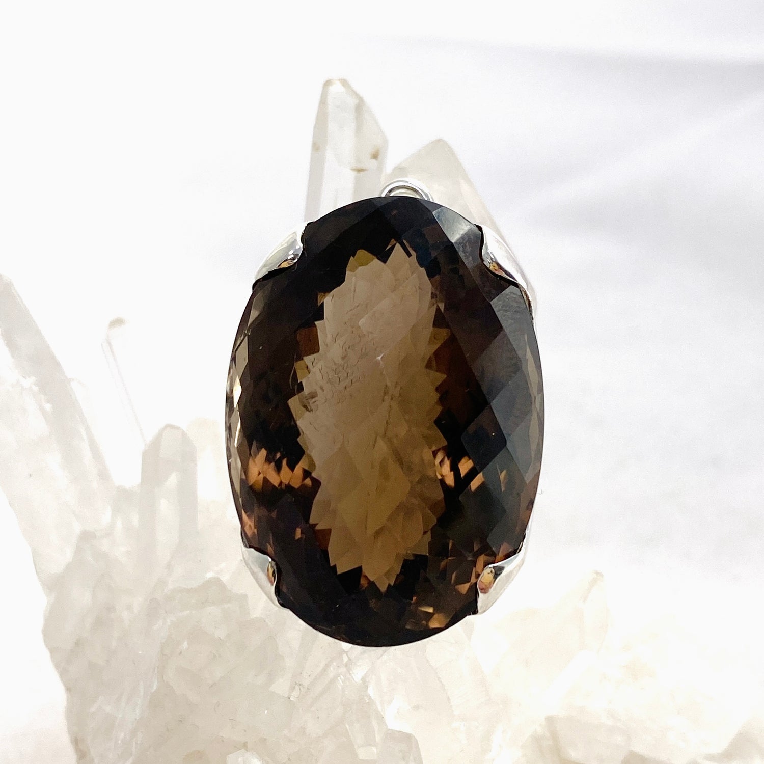 Smokey Quartz Oval Faceted Pendant KPGJ4728