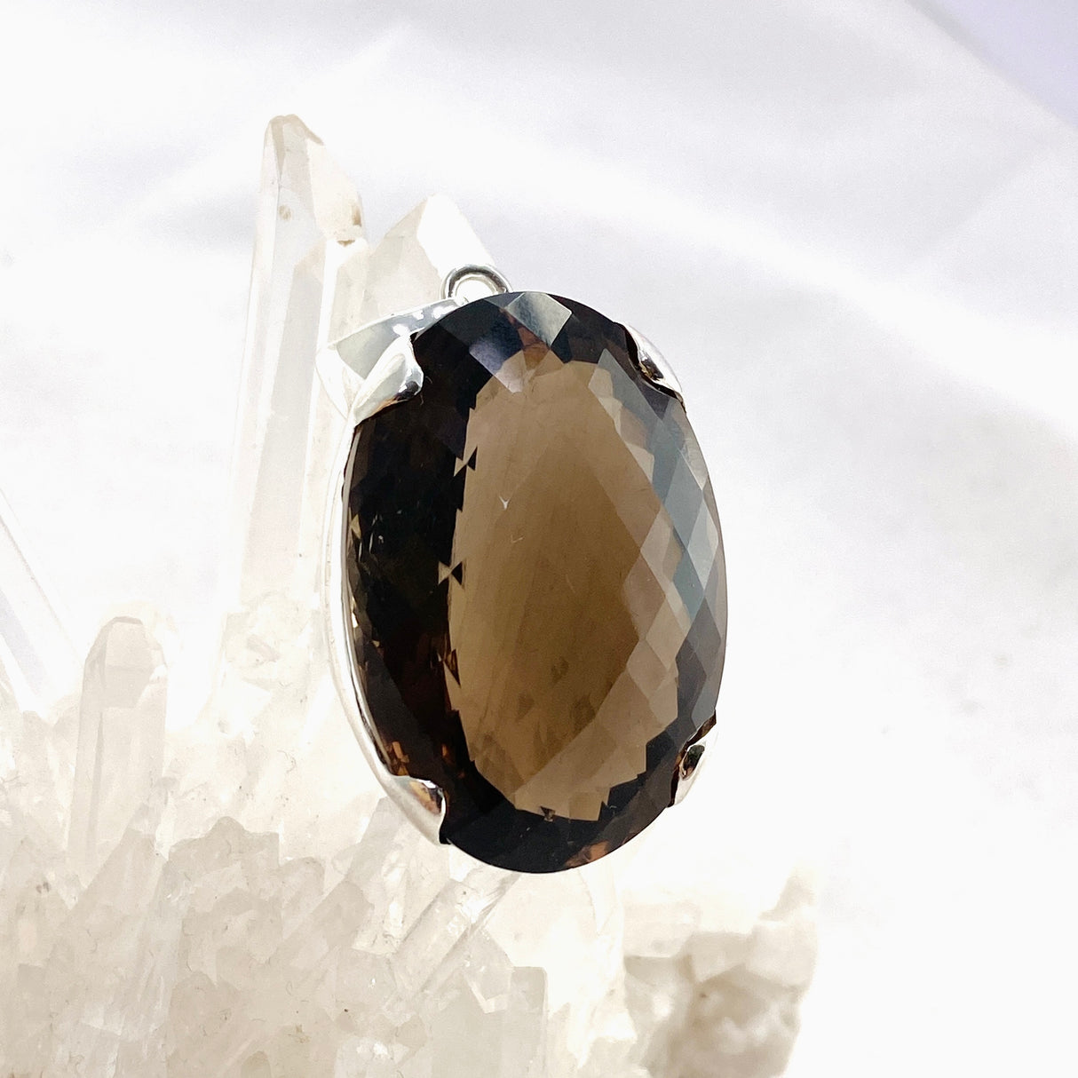 Smokey Quartz Oval Faceted Pendant KPGJ4728