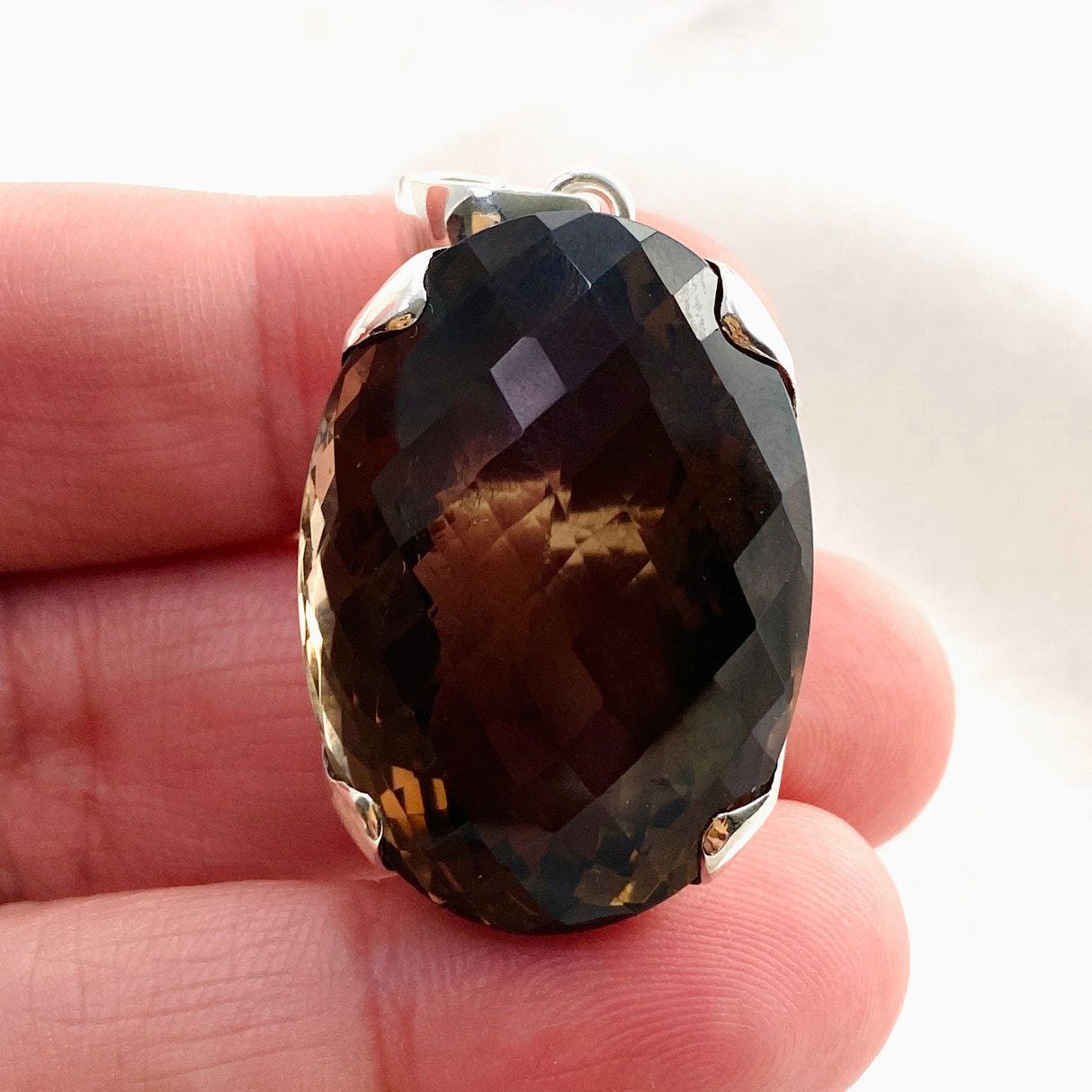 Smokey Quartz Oval Faceted Pendant KPGJ4728