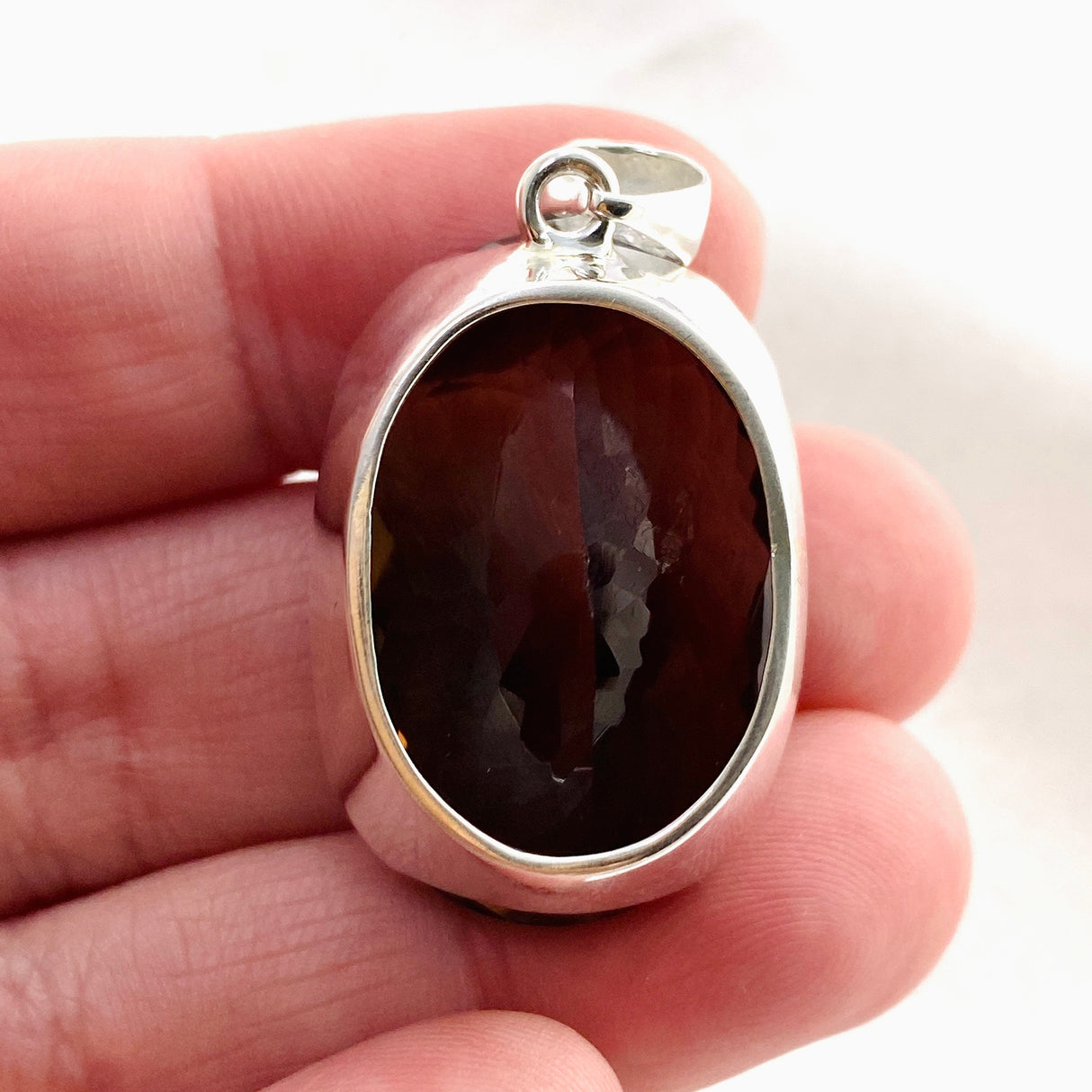 Smokey Quartz Oval Faceted Pendant KPGJ4728